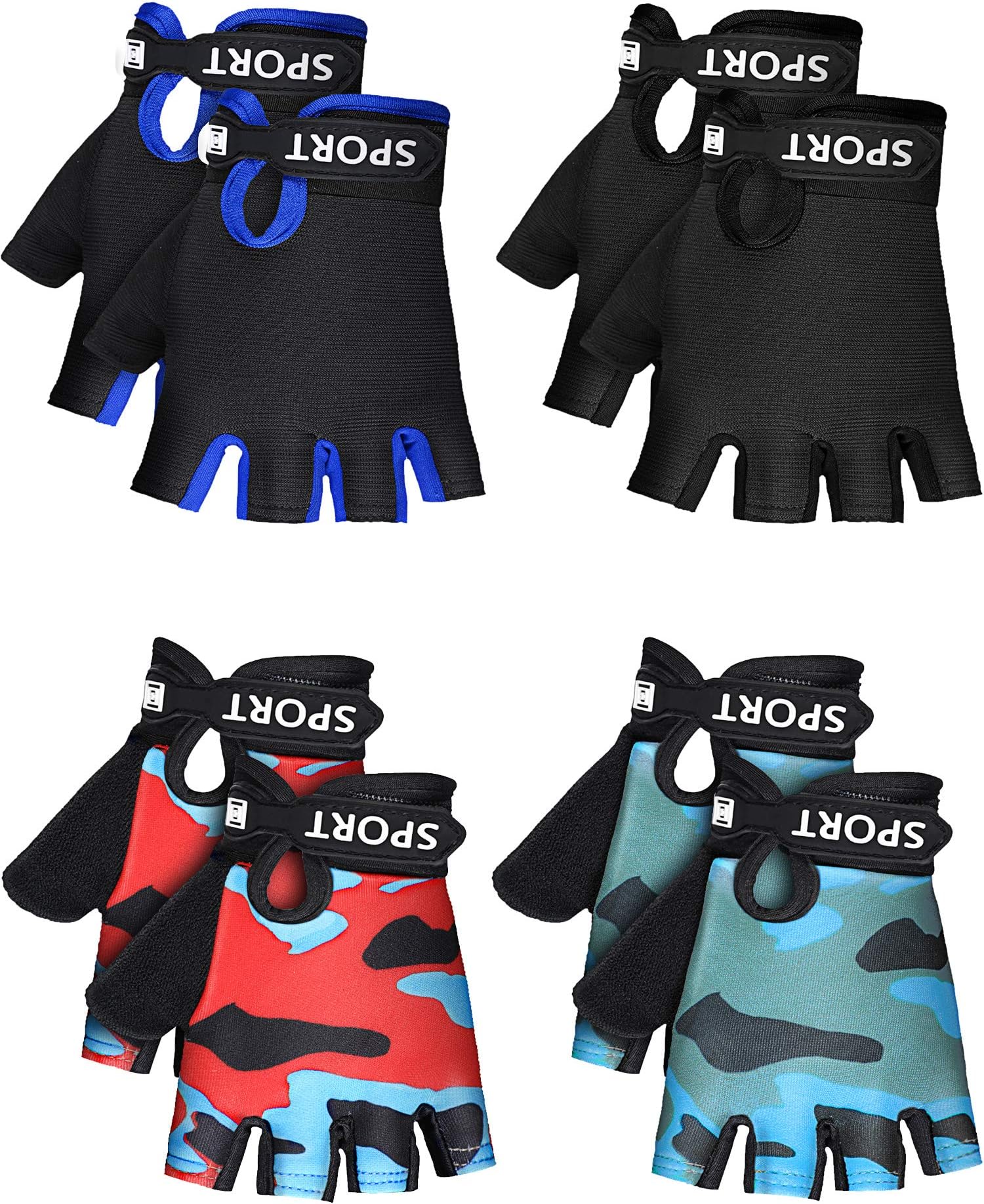 SATINIOR4 Pairs Kids Half Finger Cycling Gloves Non-Slip Sports Gloves for Summer Outdoor Sports Children