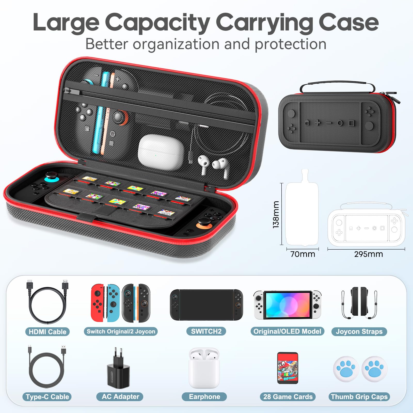 10 in 1 Switch 2 Zubehörset, Große Switch 2 Tasche, Joy Con 2 Ladestation, Spiel Lenkräder und Griffe, Organizer Station, Schutzhülle und Bildschirmschutz, Gamer Zubehör Geschenke