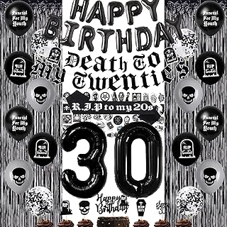 Black 30th Birthday Decorations for Women or Men, Death to My 20s Decorations, Death to My Twenties Banner Number 30 Balloons Rip to My 20s Sash Cake Toppers for Rip 20s Birthday Decorations