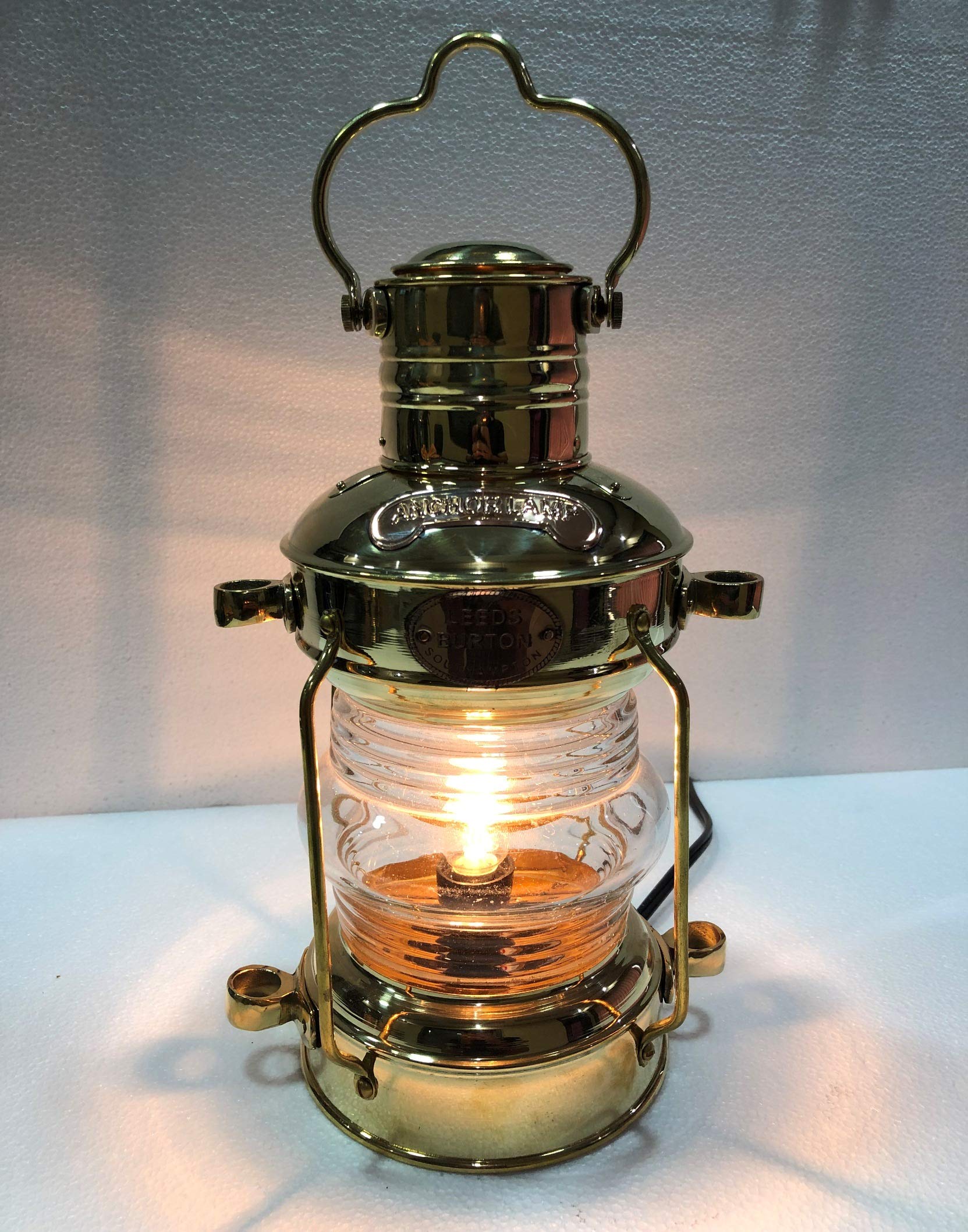 Marine Nautical Store Gold Nautical Antique 14" Ship Lamp Boat Shiny Brass Electric Lantern Maritime Collectible Home Decorative