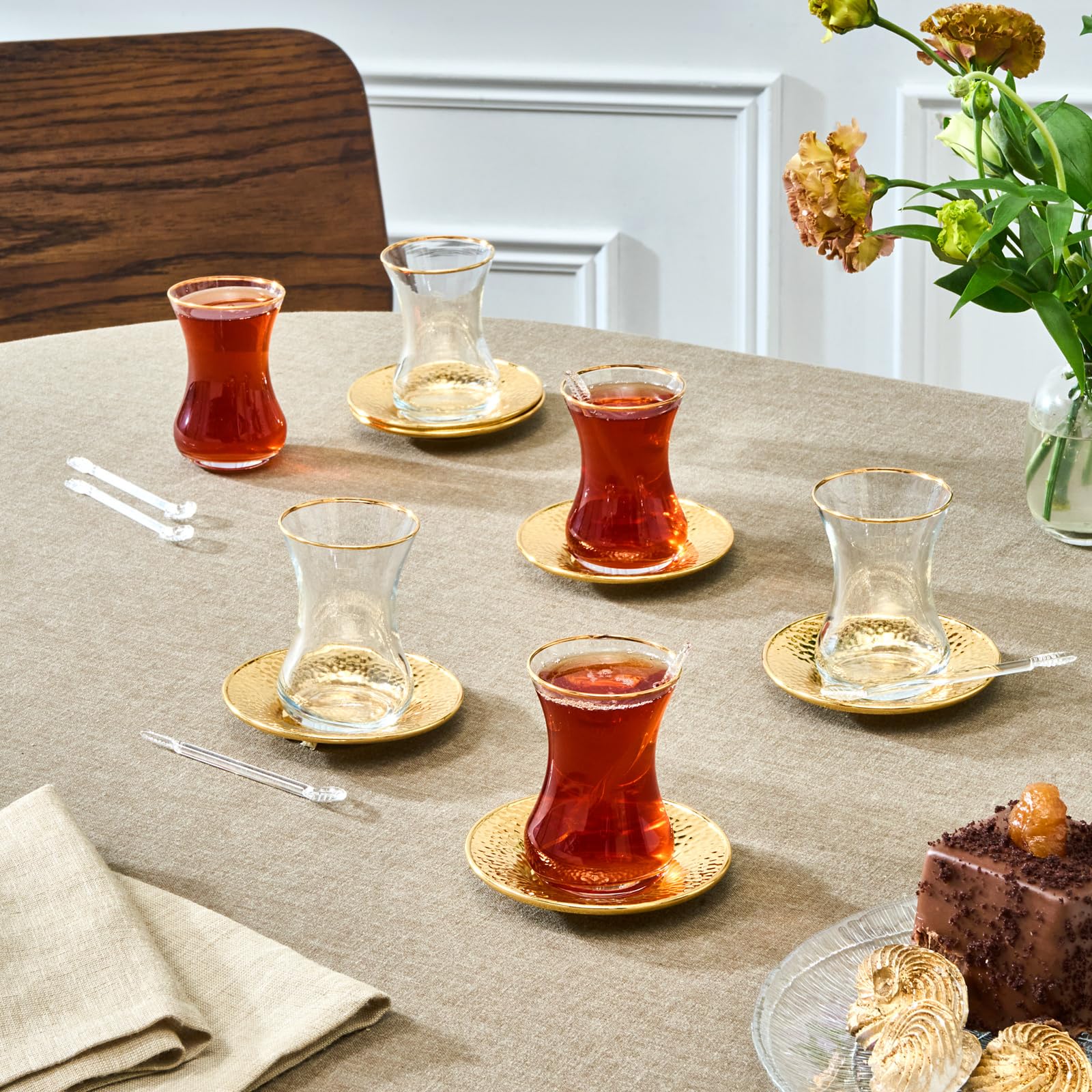 KARACA Ada Turkish Tea Cups Set 18 Piece, Turkish Tea Glasses Cups
