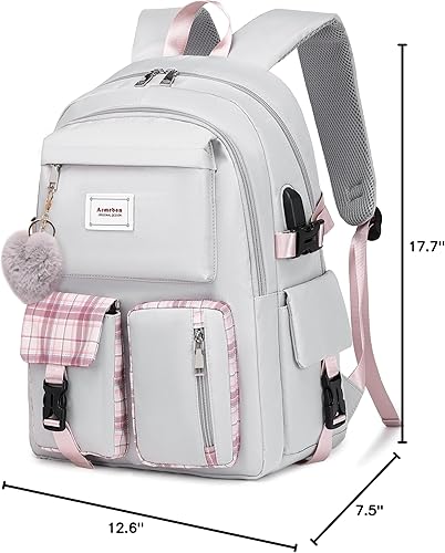 Miniatura 10 de Acmebon Mochila para portátil de moda espaciosa para niña, mochila diaria casual para mujeres, Gris, Grande, Moderno