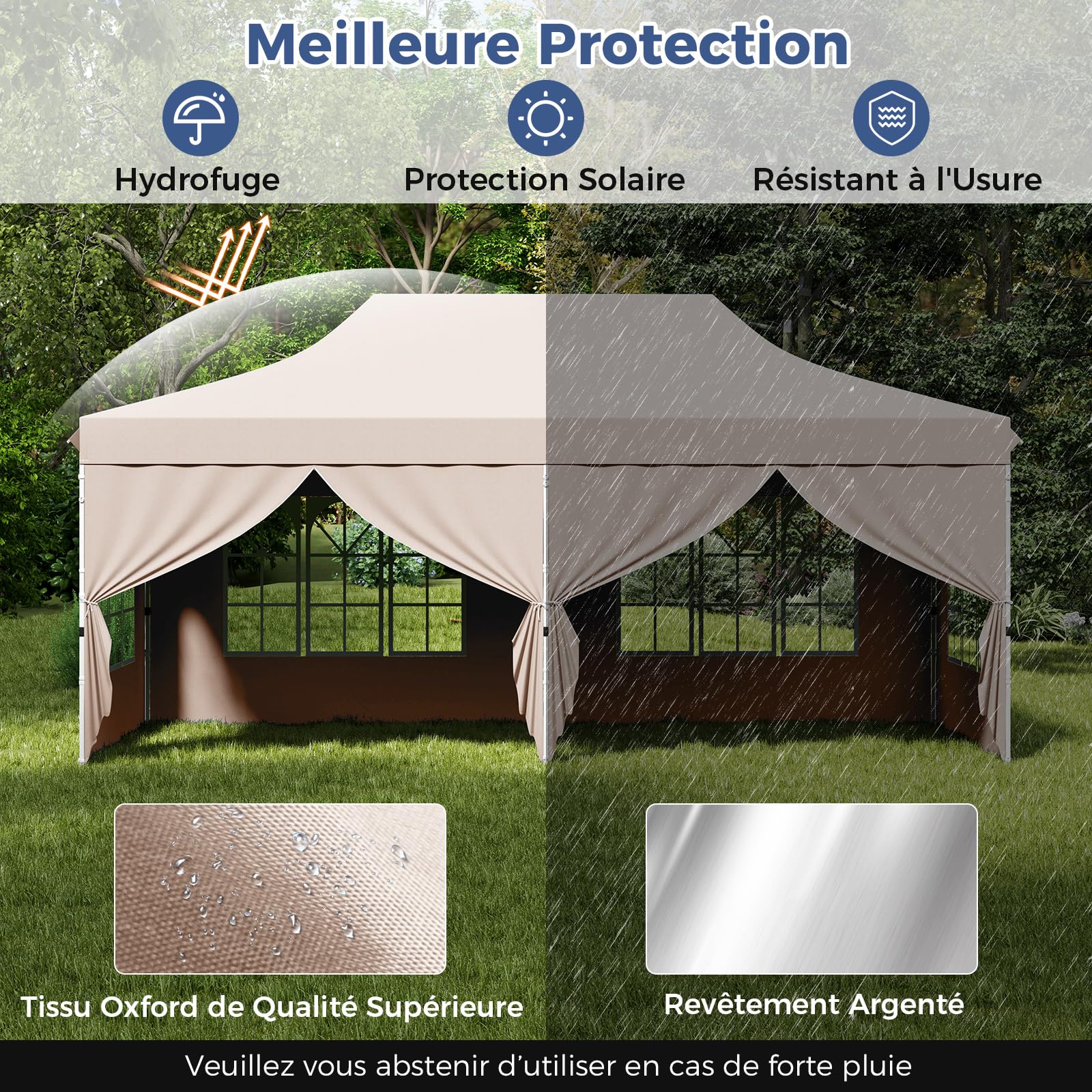 COSTWAY Tonnelle de Jardin 3x6M avec 6 Parois Latérales Amovibles, Tente de Reception Escamotable avec Sac de Transport 6 Sacs de Sable, Tonnelle Instantanée pour Fête Mariage BBQ (Beige)