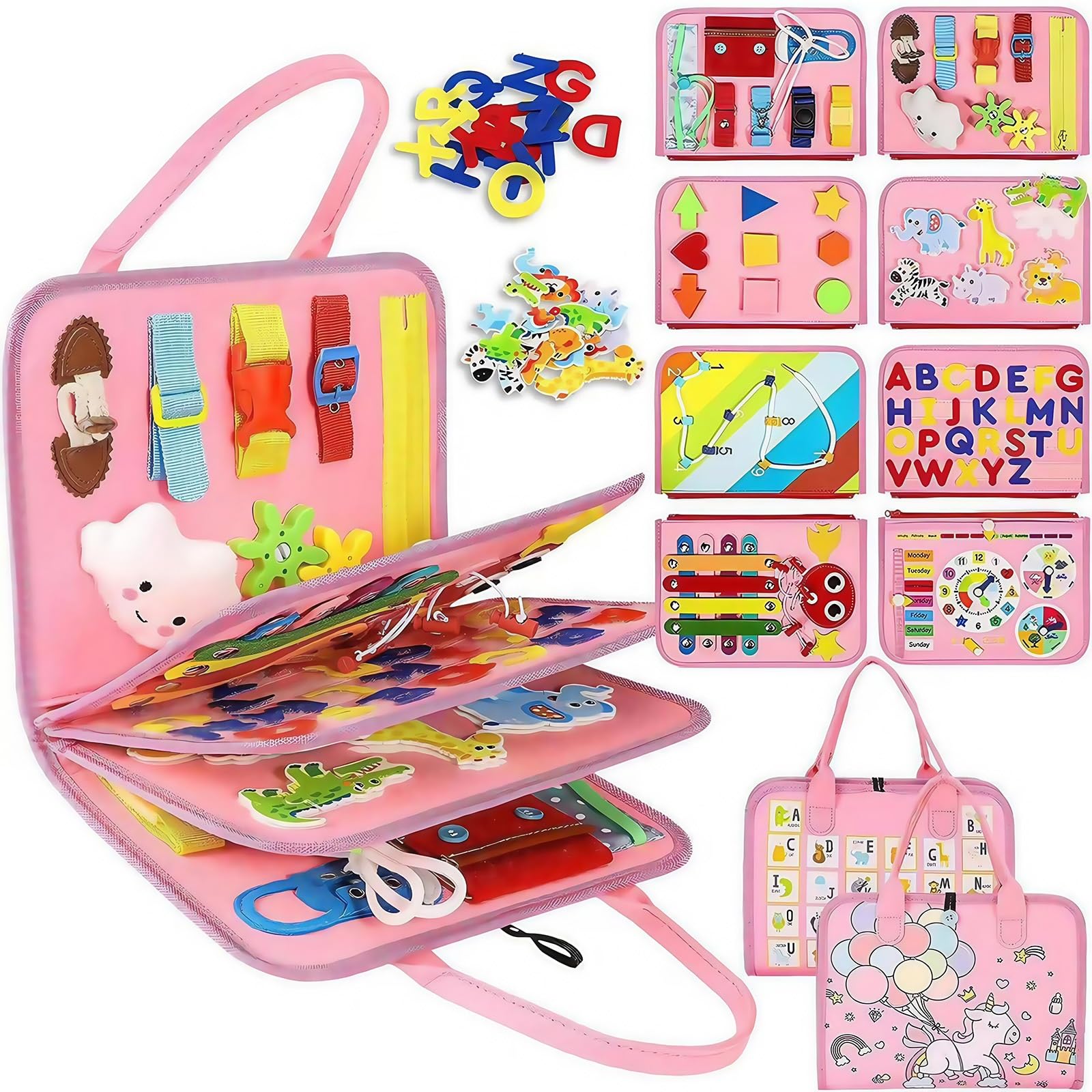 HOPASRISEE Toddla Montessori Busy Board, Montessori Busy Board, Toddler Busy Book for Children Aged 18 Months to 5 Years, Sensory Boards Suitable for Home, Car, Travel(B)