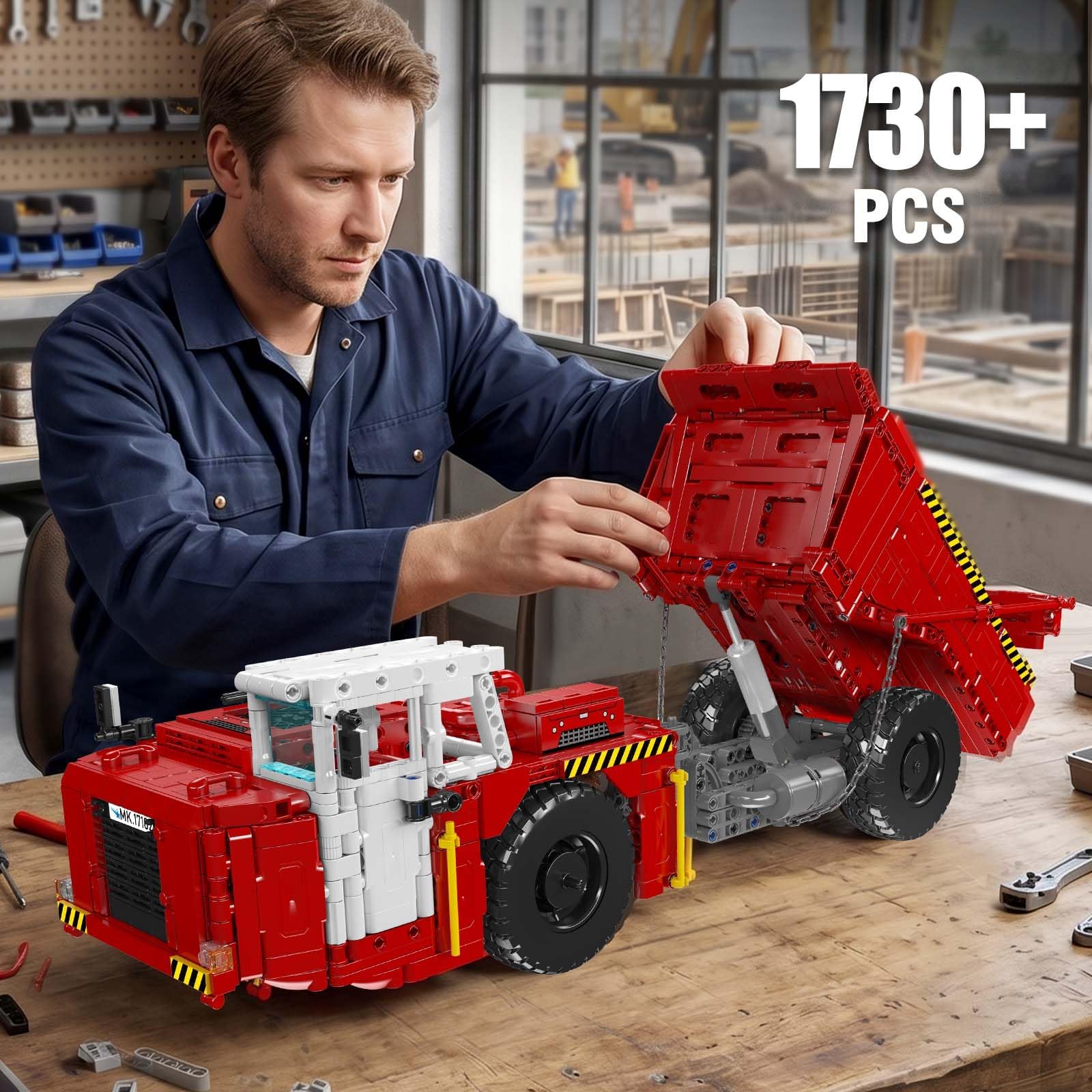 Mould King 17102 Set di costruzione di camion con cassone ribaltabile articolato per miniera, 1730 pezzi, modello di veicolo ingegneristico resistente, modello di display per camion fuoristrada rosso