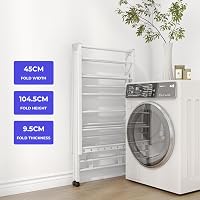 JOISCOPE Összecsukható Ruhaszárító Állvány 80kg Teherbírással - 3 Szintes Fém Szárítóállvány Cipőtartóval, Állítható Magasságú, Kerekes, Feh 5