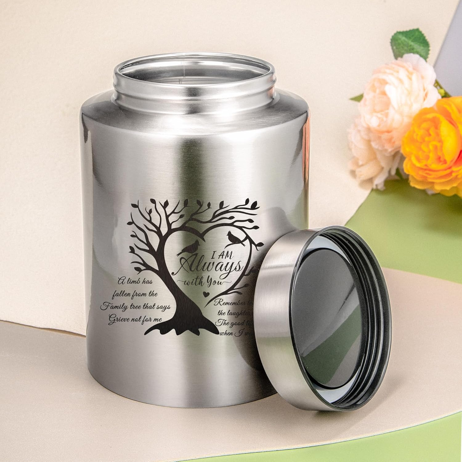 Cremation Urns for Human Ashes Adult Male or Female, Family Tree Memorial Urns for Ashes Casket for Men Women,Silver Burial Urn for Adults Up to 160 IBS