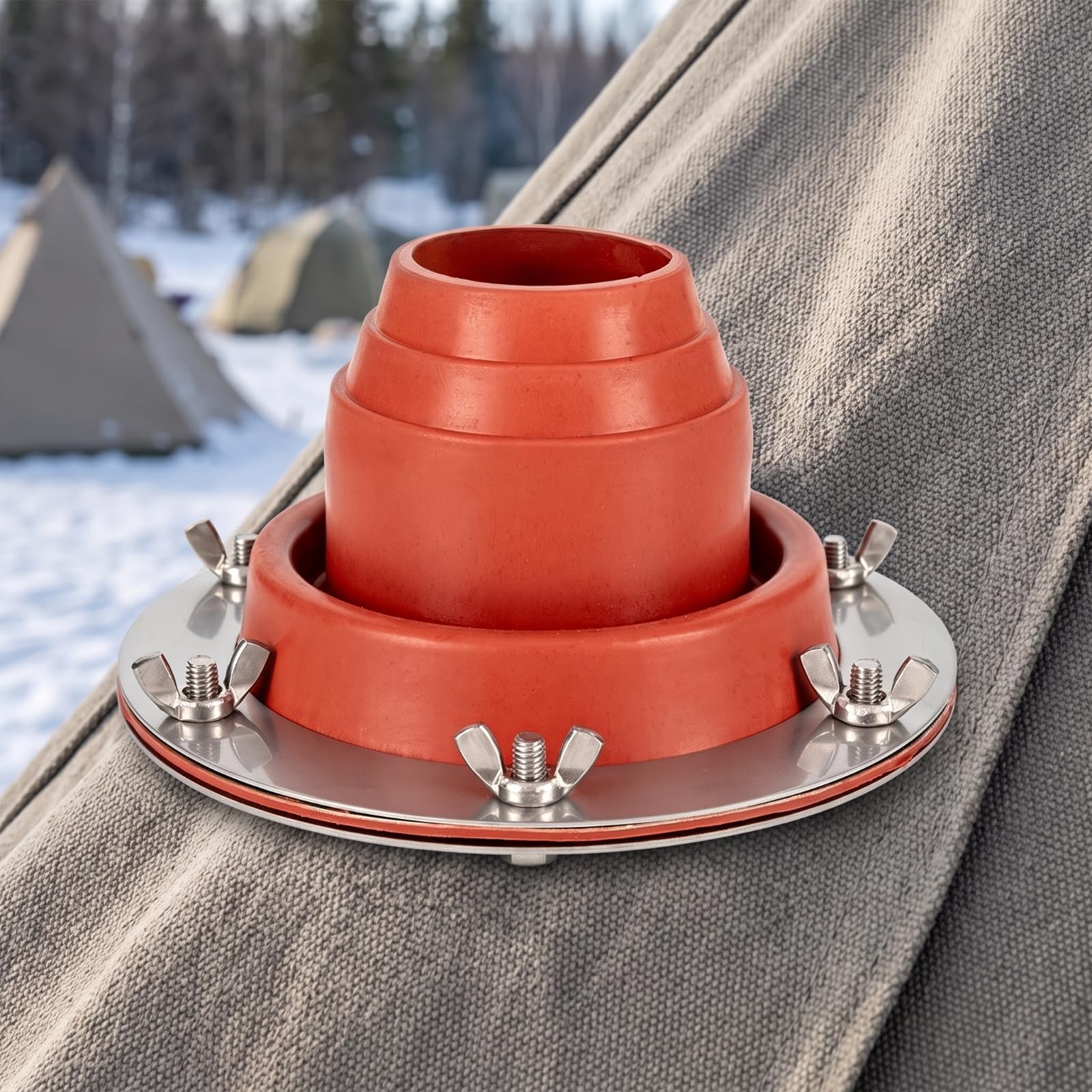 Protector Chimenea con Brida Acero Inoxidable Aislante para Conducto Estufa Camping Resistente al con Tuercas y Sellado Firme para Tiendas Exterior, Negro, Estándar