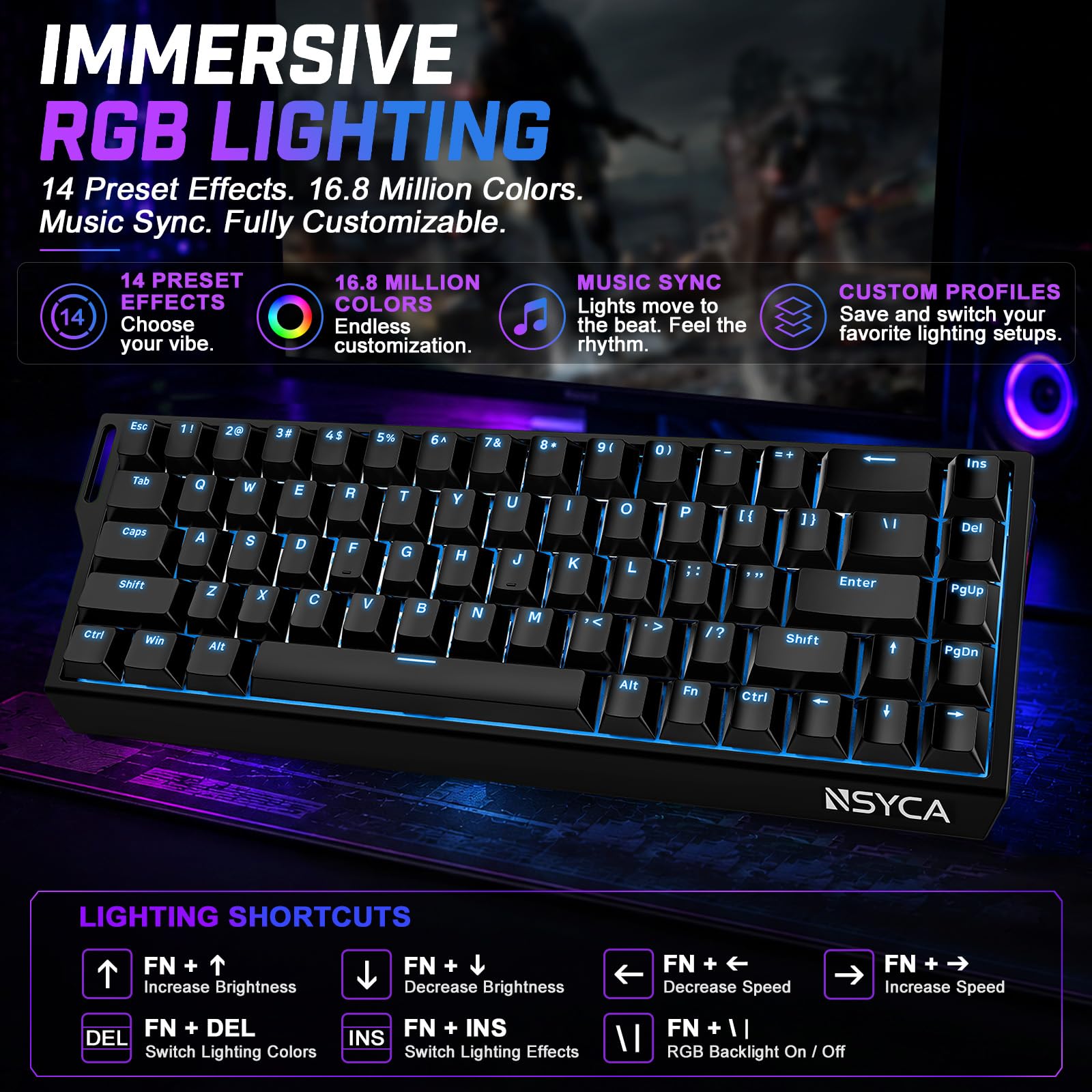 WIN68 HE - Tastiera da gioco magnetica con attivazione rapida, frequenza di polling 8000 Hz, DKS e SOCD, azionamento regolabile da 0,01 mm, tasti RGB PBT, tastiera cablata al 60% per FPS Gaming