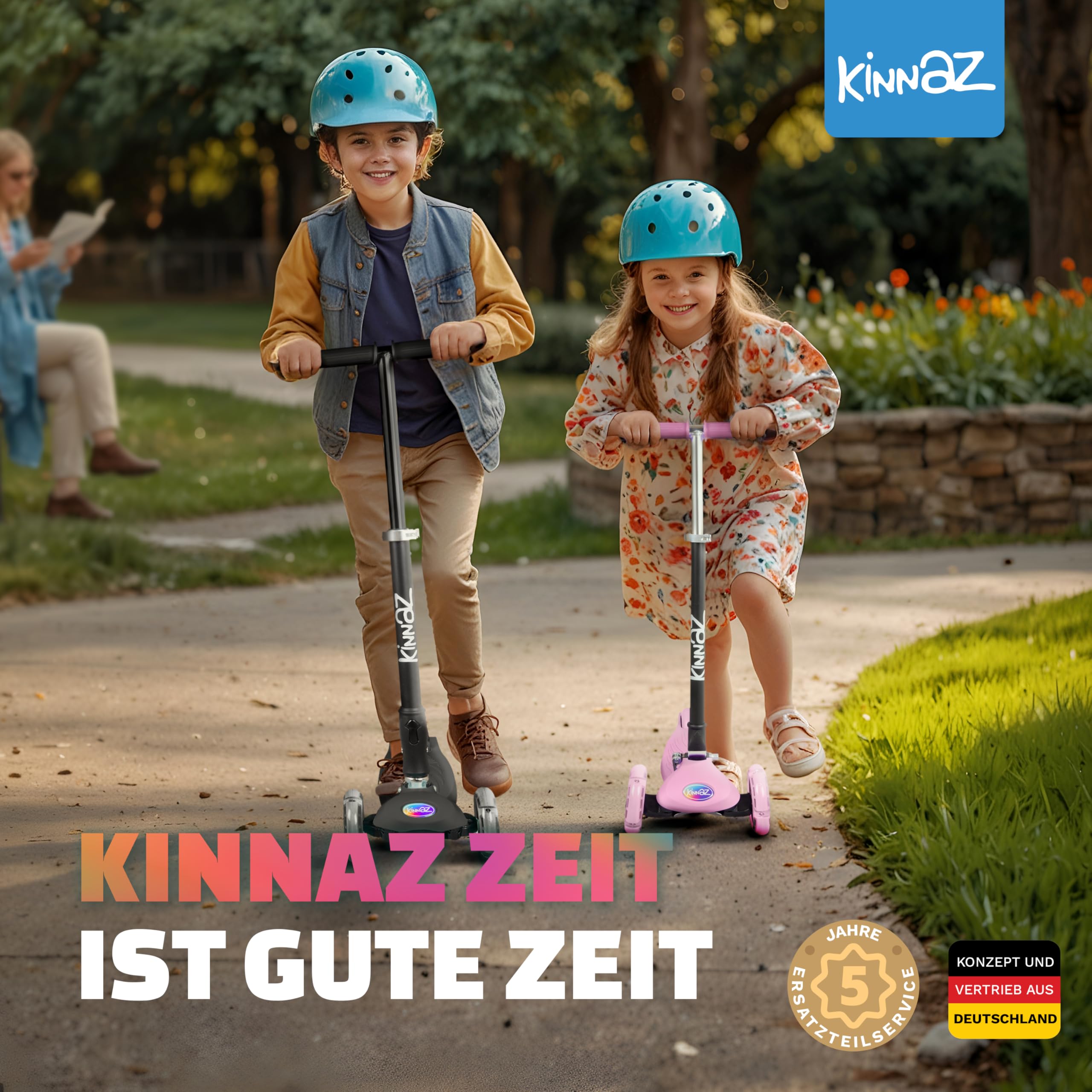 Kinderroller kinnaz ONE, LED Räder, Faltbar, Mitwachsend, 2-7 Jahre, Focus Empfehlung, Roller Kinder 2 Jahre, ab 3 Jahre, Tretroller, kein Wegwerfprodukt, über 100000 verkauft, aus Hamburg