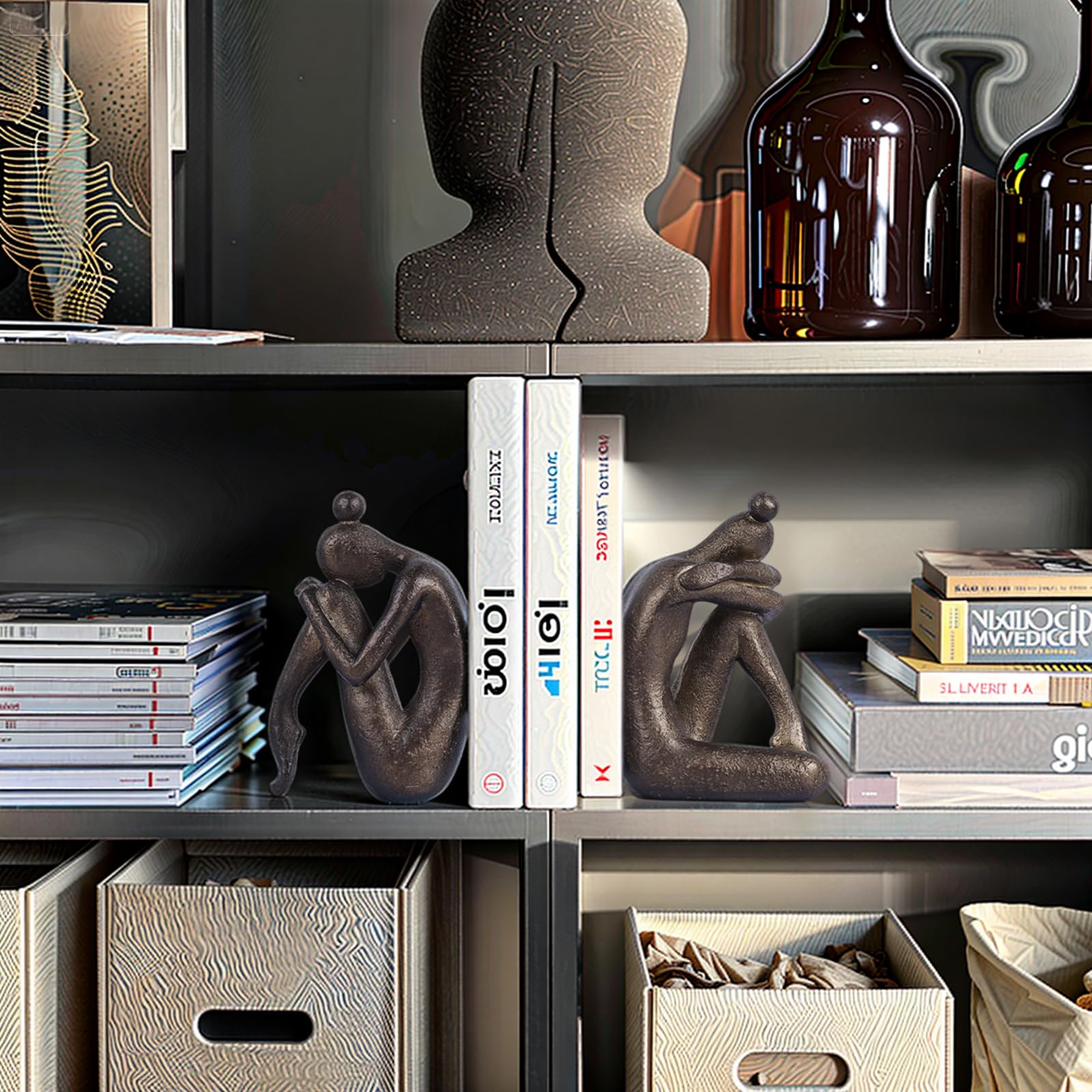 Thinker - Set di 2 fermalibri decorativi per ragazze, moderni, in resina, antiscivolo, per ufficio, soggiorno, studio, libreria creativa, ornamenti da scrivania