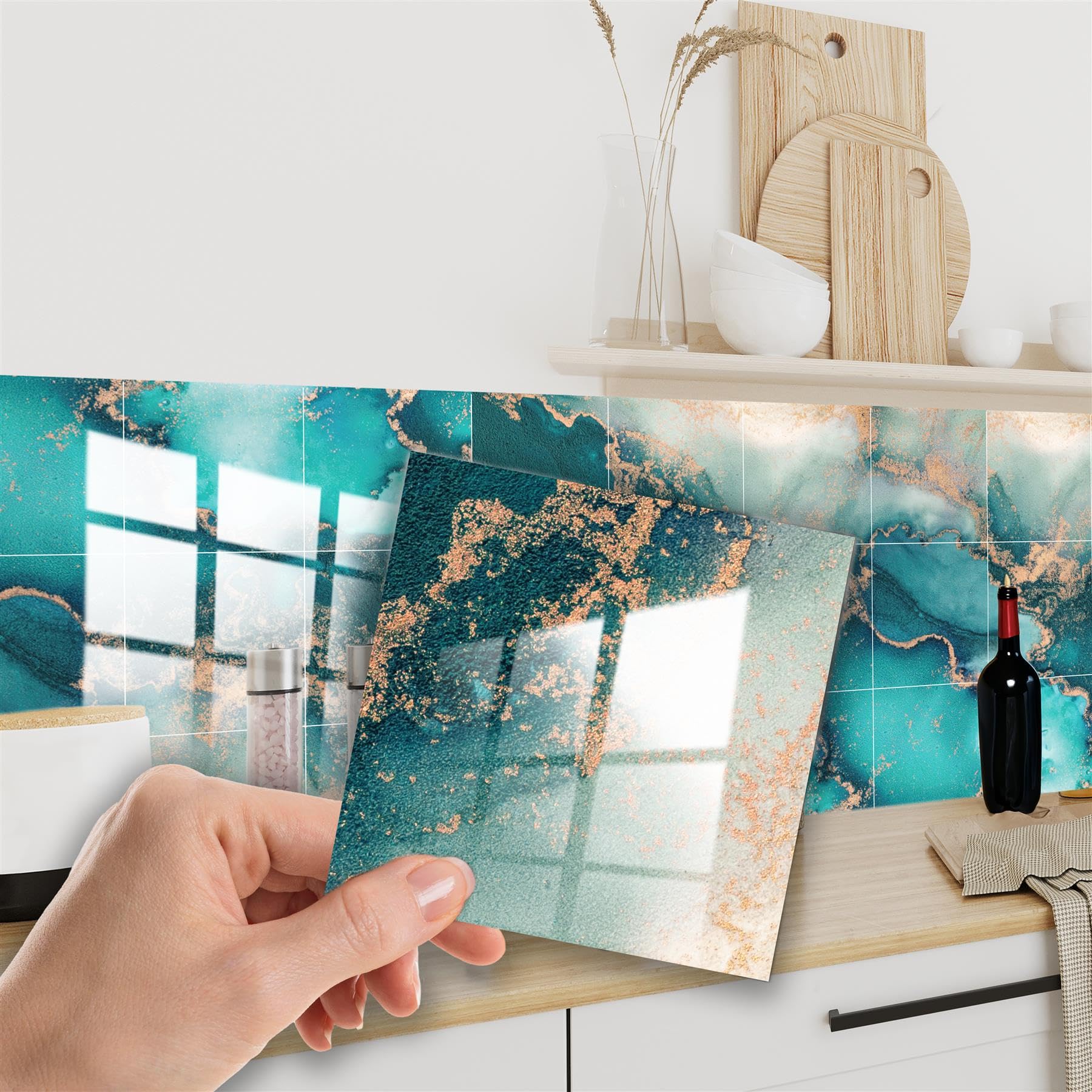 Walplus Blue Kitchen Tile Stickers 15X15cm(6") Stick On Tiles Kitchen Self Adhesive Wall Removable Bathroom Tile Stickers Sticky Back Ocean Self Adhesive For Walls 24Pcs