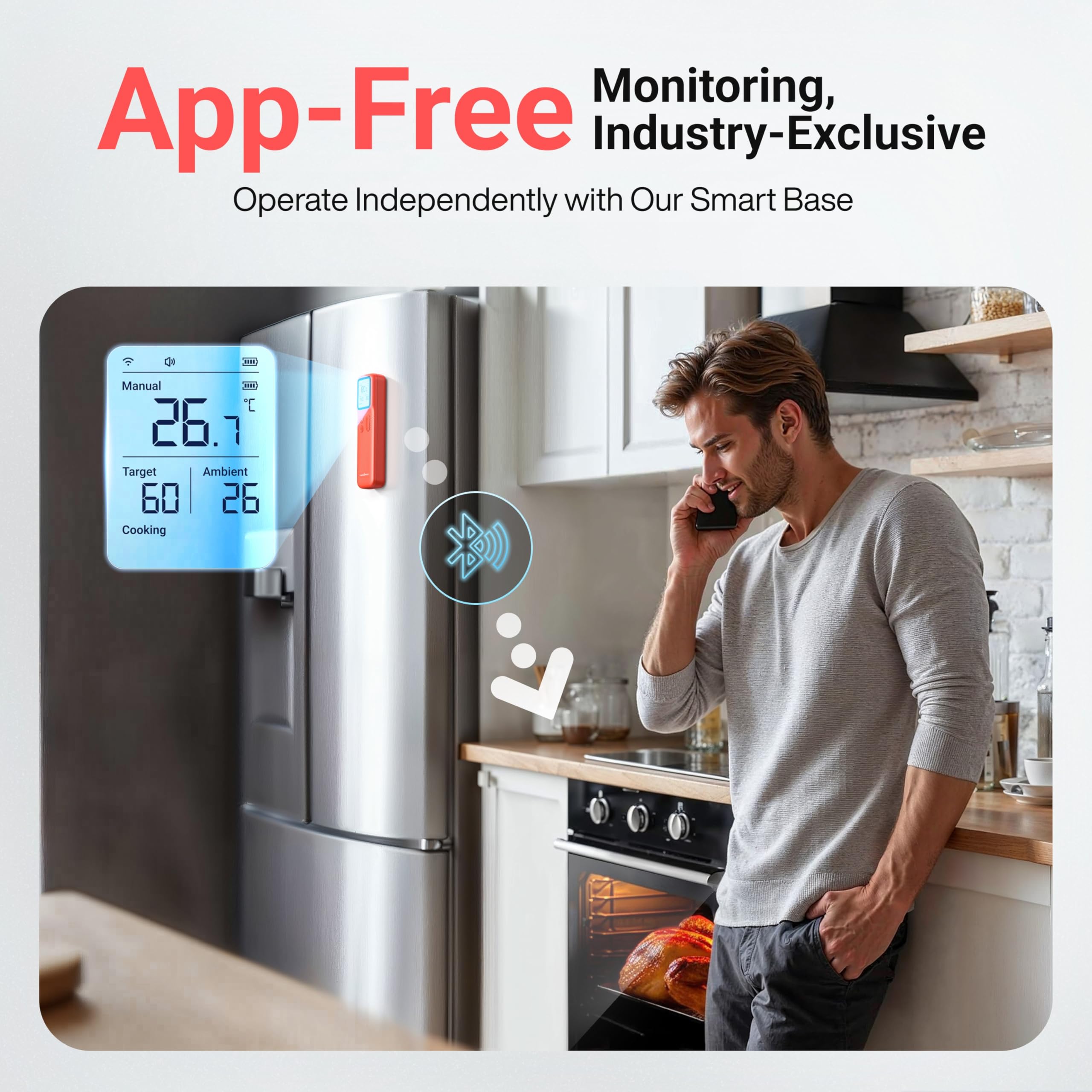 ThermoMaven P1 Termometro Intelligente per Carne Senza Fili – 152m Bluetooth 5.3, 1 Sonda 6 Sensori, Impermeabile IPX8