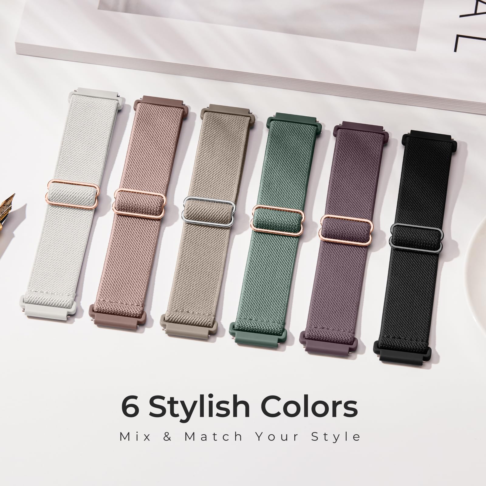 Butifacion 6 Pack 20mm Stretchy Watch Bands Compatible with Garmin Vivoactive 5/6/Forerunner 55/165, Nylon Elastic Fabric Adjustable Sport Straps Replacement Wristbands for Garmin Venu Sq 2 Women Men — view 7