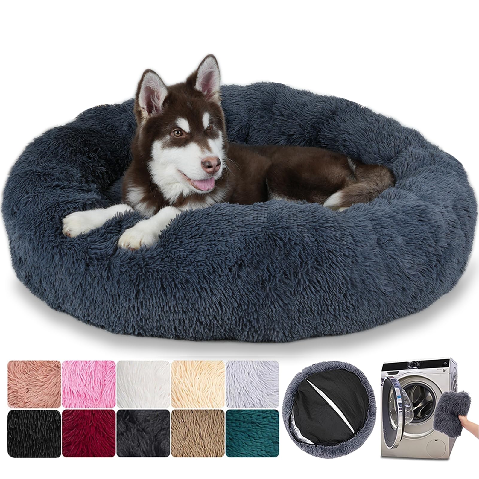 Cama ortopédica para perros y cojín para gatos, cojín redondo lavable y extraíble, alfombrilla para perros con cremallera, parte inferior antideslizante, para perros grandes, medianos y pequeños