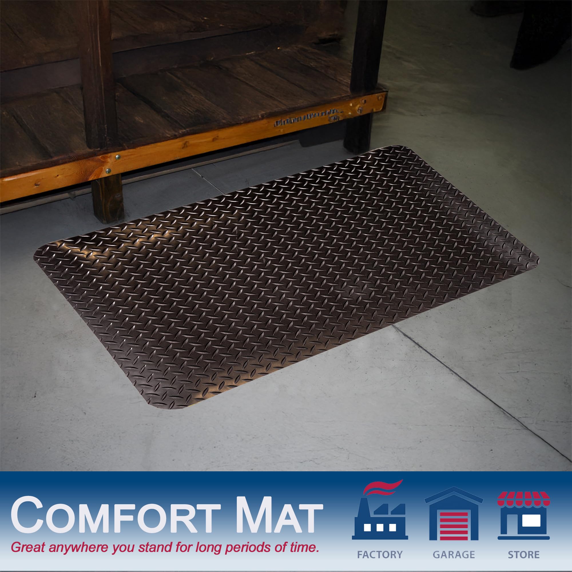 Durable Corporation Heavy Duty Diamond-DEK Industrial Anti-Fatigue Floor Mat, Thick Vinyl Sponge Standing Mat, Non-Slip Comfort Mat for Workshop, Garage & Workstation, Black, 3' x 5', 7/8” Thick — Amazon image 3