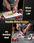 Stainless Steel Cutting Board for Kitchen, Non Toxic Large Chopping Board Double Sided Non-slip Scratch-resistant Mesh Design with Juice Groove Food-Grade Wheat Straw PP 15×10 In Easy to Clean