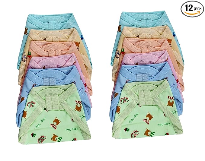 Teri Beri New Born Baby Super Soft Reusable Cotton Hosiery Nappies - Langot - Cloth Diaper (0-3 Months) (Set of 12) (Colours & Prints Vary)