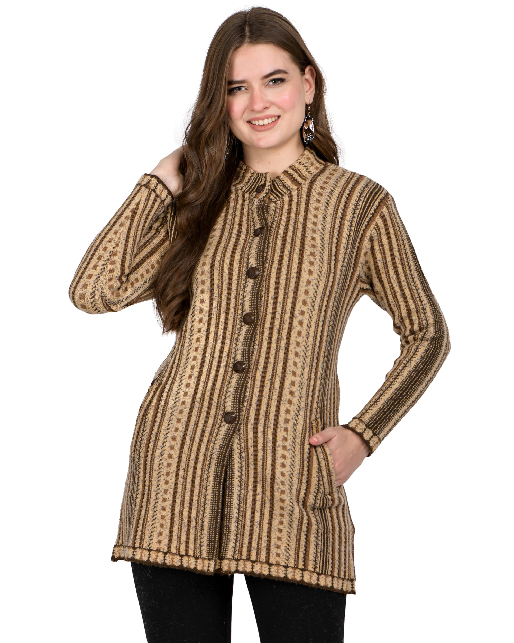 ladywillington Women Woolen Long Coat Warm Fabric Cardigan Winter Wear Pure Wool Thick Sweater For Women 100% Rainbow Wool Free Size Cotty With Side Pockets-picture-30