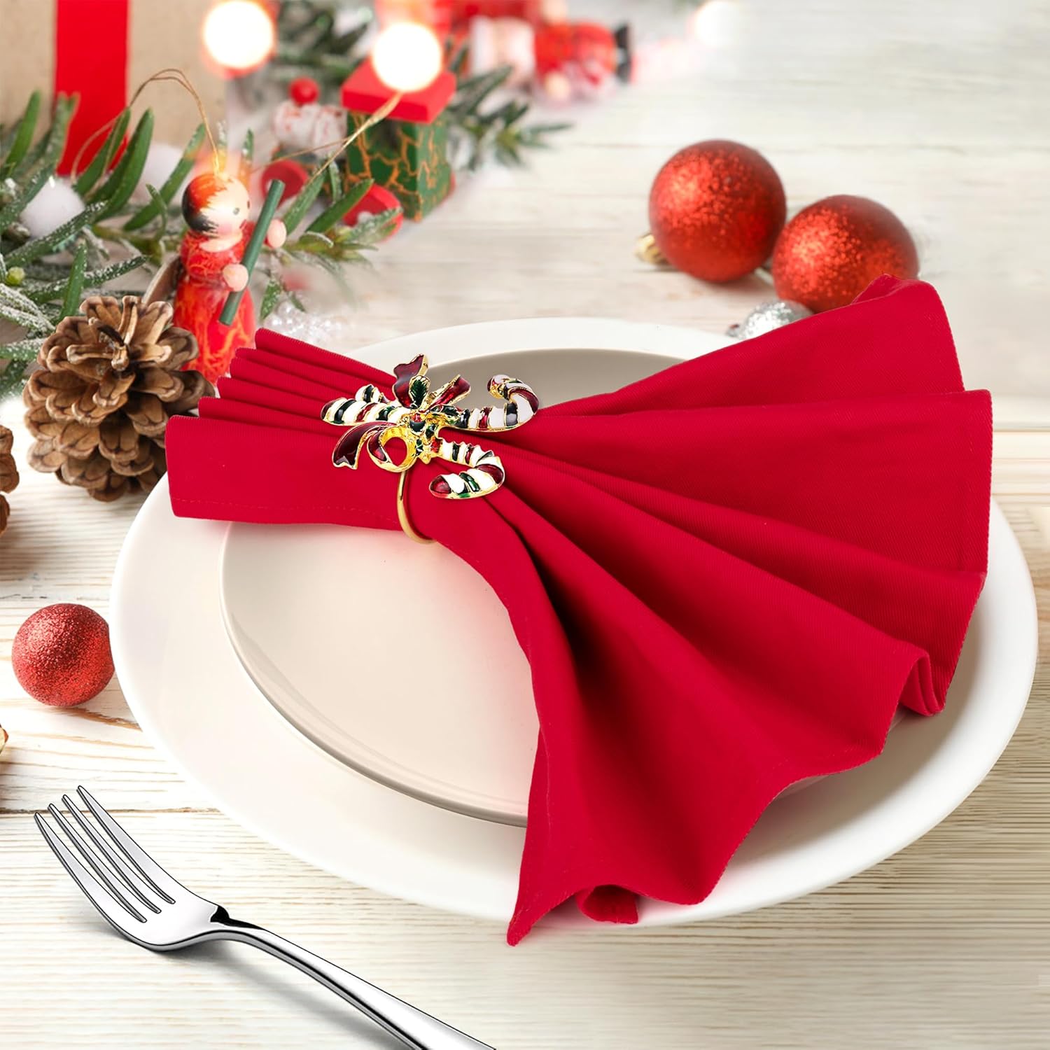 Homotte Gold Napkin Rings with Bling Set of 12, Various Christmas Elements Holders for Thanksgiving Table Decorations, Banquet, Daily Receptions