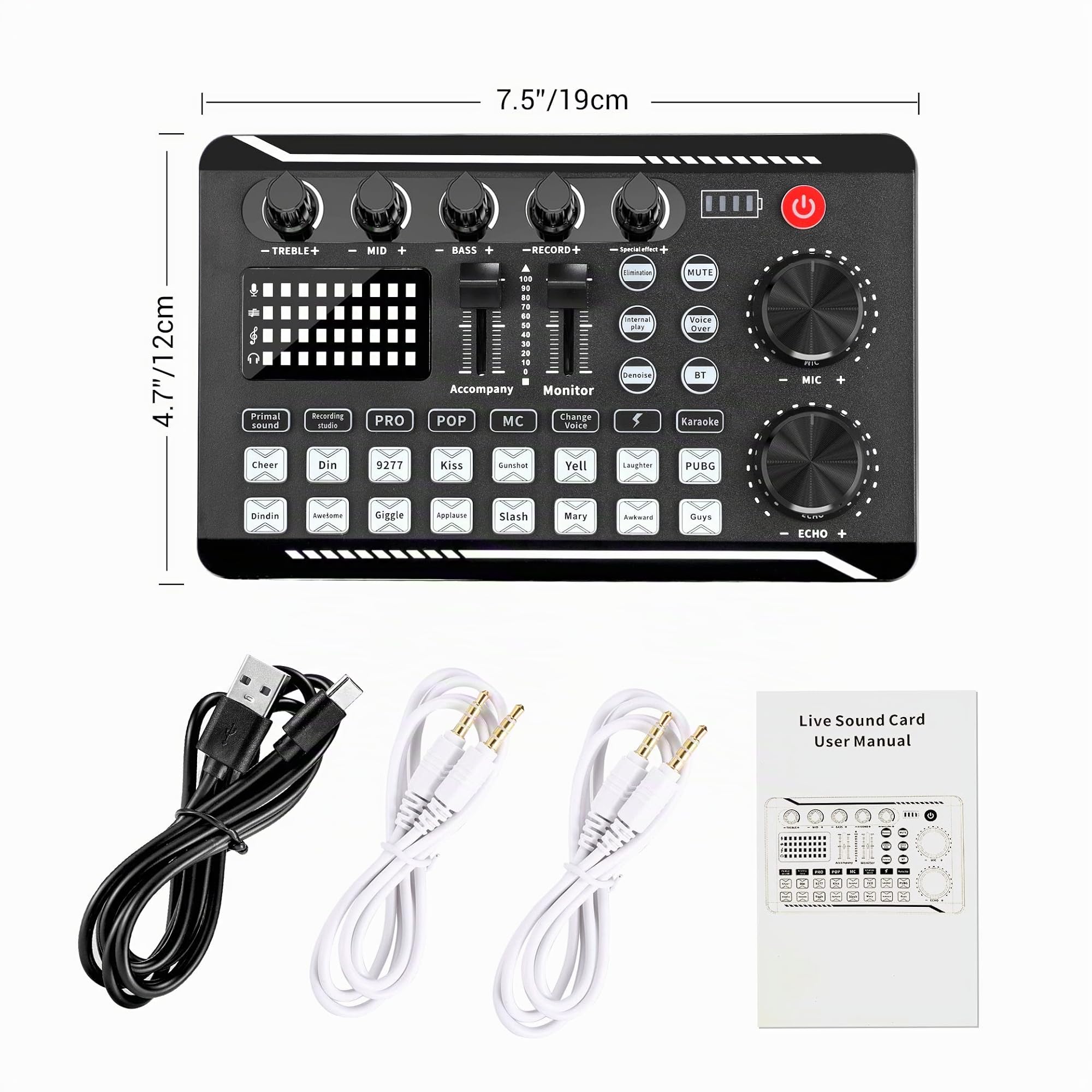 Facmogu F998 Live Sound Card Audio Mixer, Podcast Audio Interface mit DJ Mixer Effekten, Voice Changer mit Soundeffekten für Karaoke Tiktok YouTube Live Streaming Record Gaming