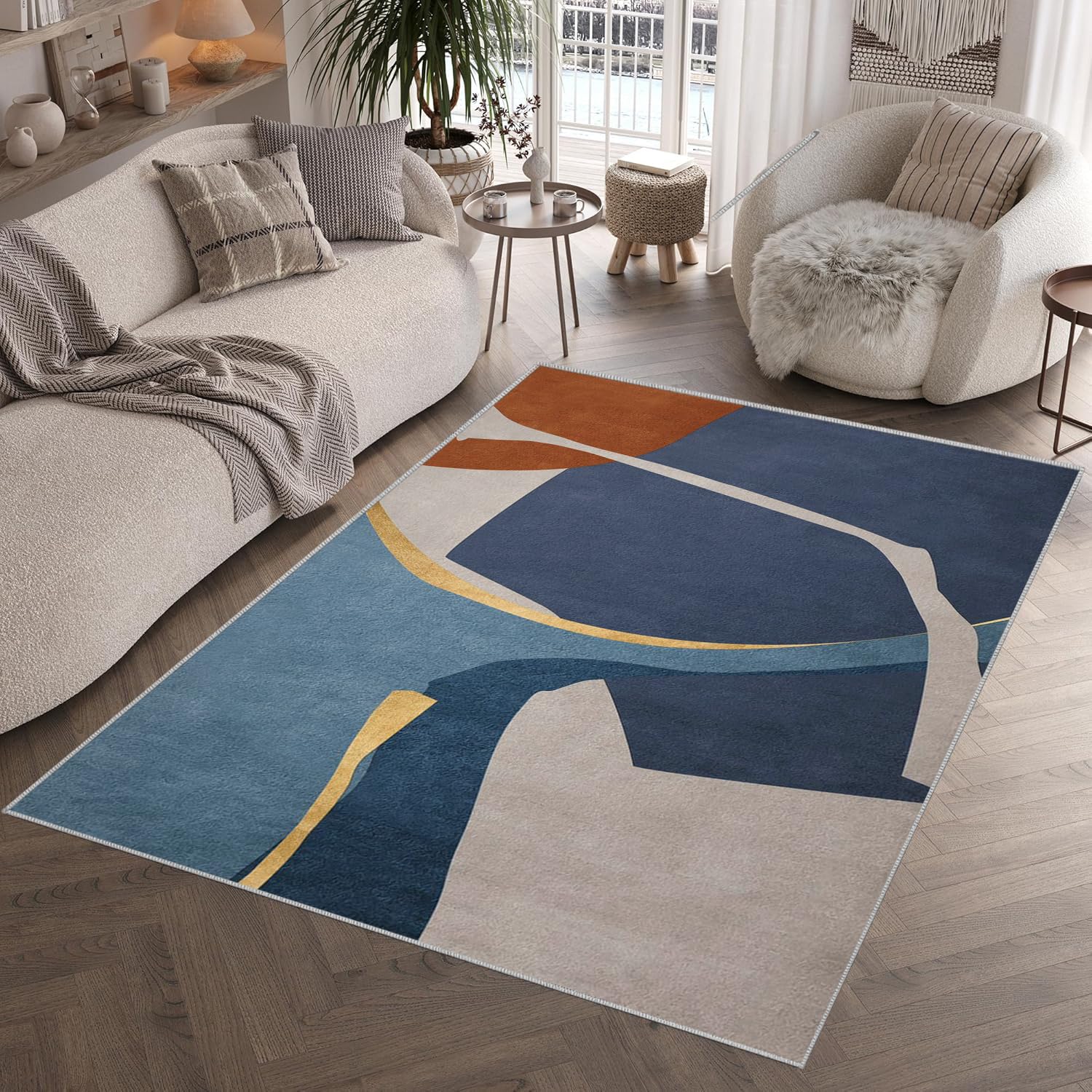 Tapis géométrique vintage 80x150 doux pour salon cuisine et couloir