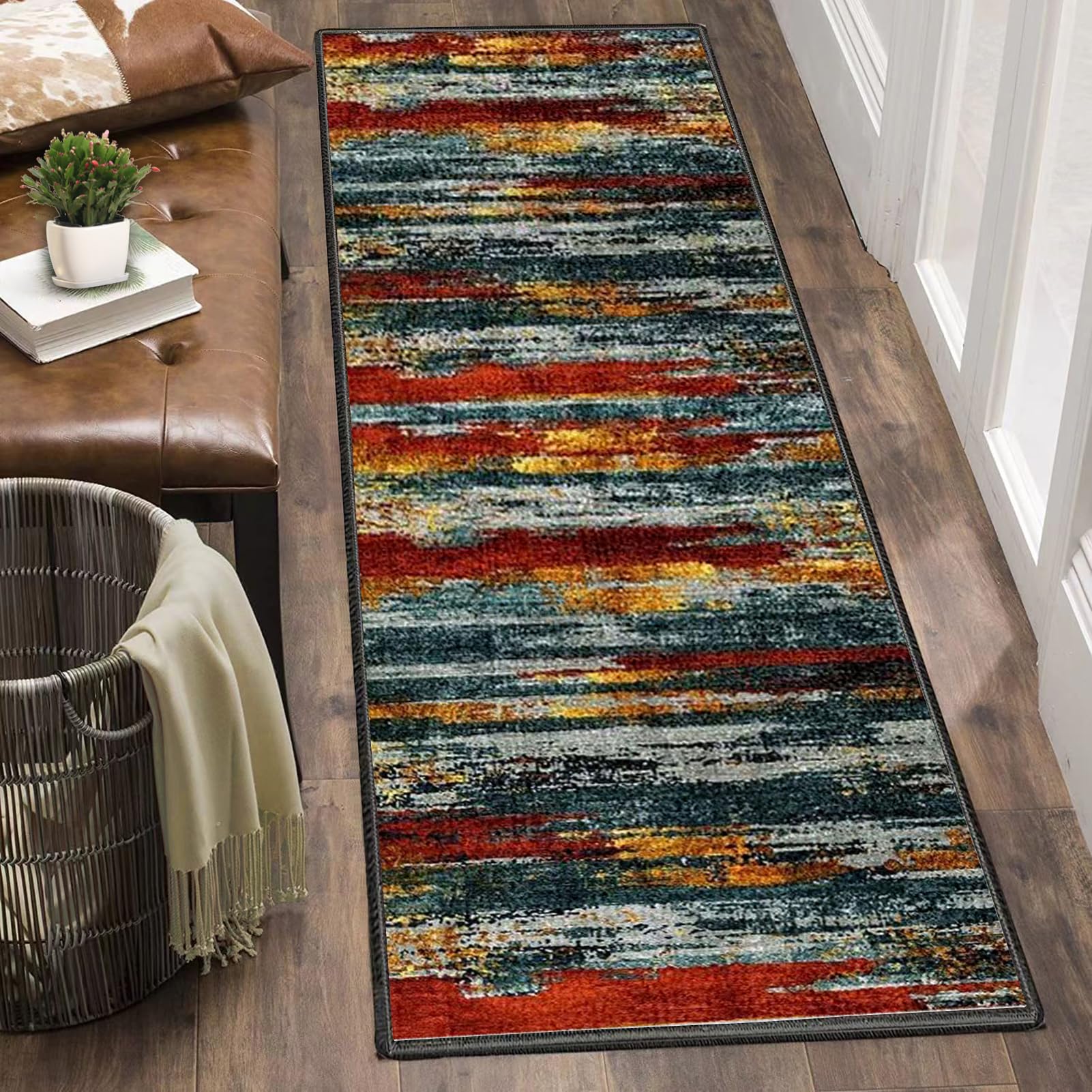 Bieżnik dywanowy na korytarz, antypoślizgowy, długi, 110 x 300 cm, chodnik wejściowy, do przedpokoju, zmywalny, z niskim runem, do przedpokoju, wytrzymały dywan podłogowy, chłonny, do kuchni, sypialni