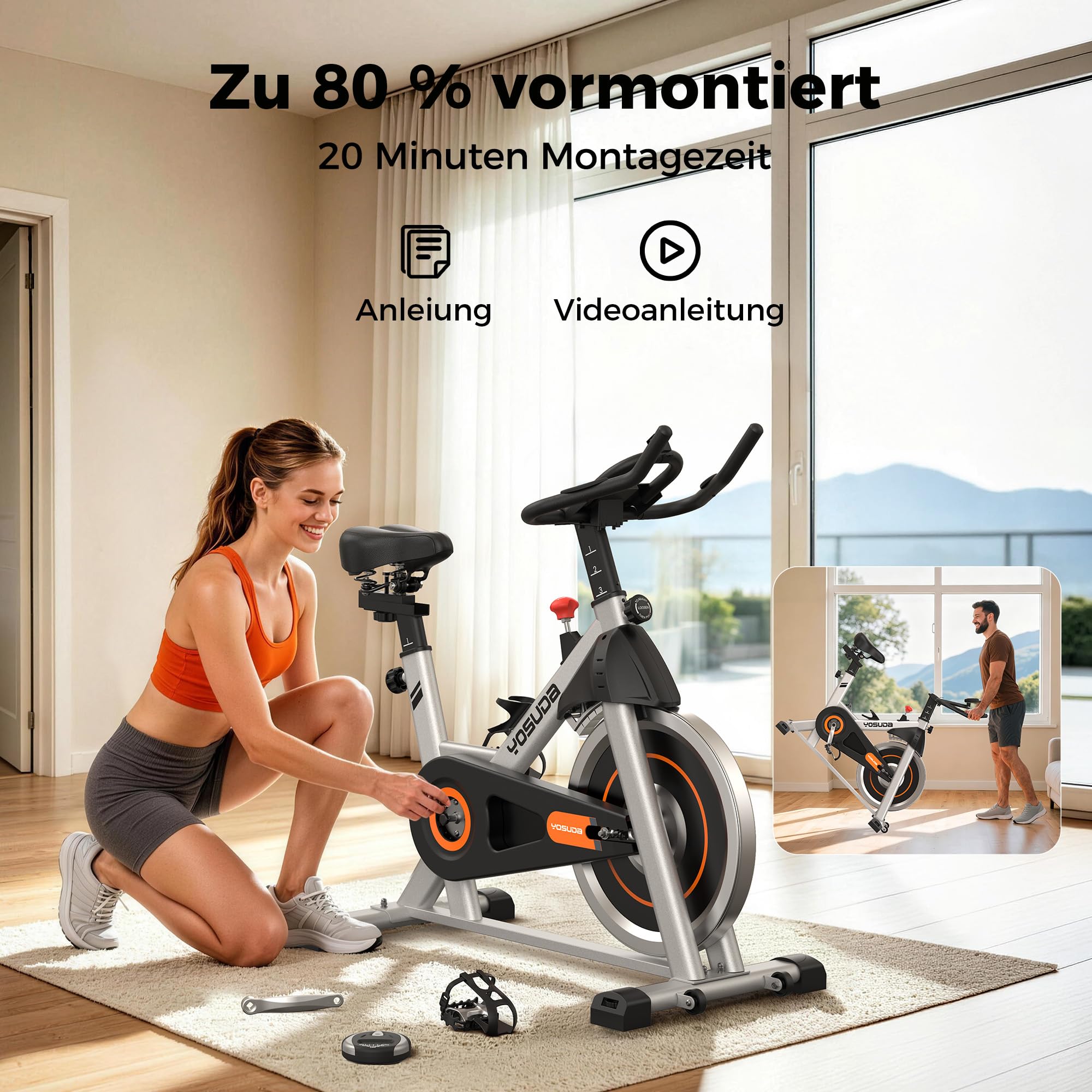 【2026 Aktualisiert】YOSUDA Heimtrainer Fahrrad,Leises Hometrainer Fahrrad mit Einstellbarem Magnetischem Widerstand, LED-Monitor, Tablet-Halter, Spining Bike Inndoor für Kardiotraining zu Hause