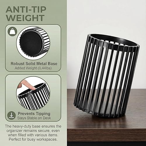 Miniatura 2 de Soporte para bolígrafo negro para escritorio, vaso de metal para lápices, lindo vaso de brochas de maquillaje, soporte para brochas de maquillaje de