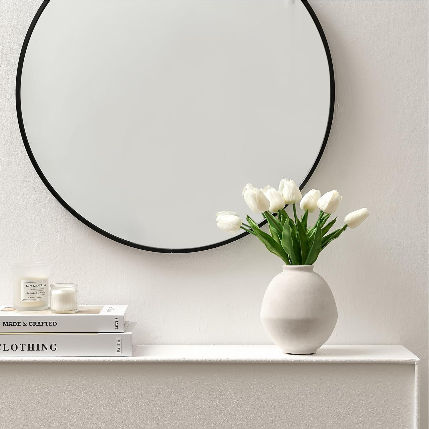 Ceramic Flower Vase, 6.22 Inch Rustic Farmhouse Vase Home Decor, Handcrafted Vintage Pottery Vase, Small Terracotta Vases for Living Room, Table, Shelf, Fireplace, Off-White - Image 5