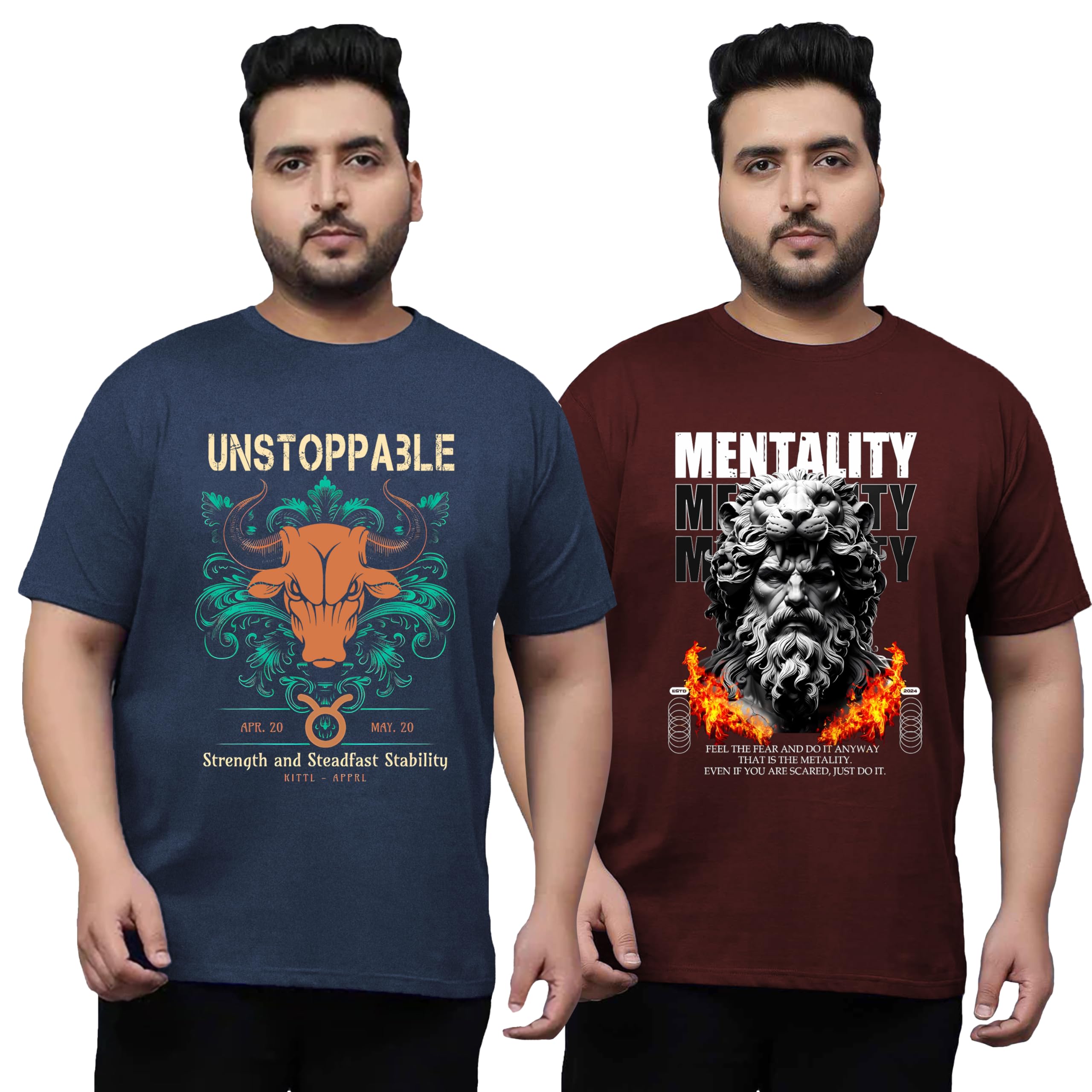 West Gate Clothing Plus Size T-Shirt for Men | Cotton Mens Tshirt XL,2XL,3XL,4XL,5XL | Travel,Adventure T-Shirt | Urban | Mens T-Shirt Combo Pack of 2