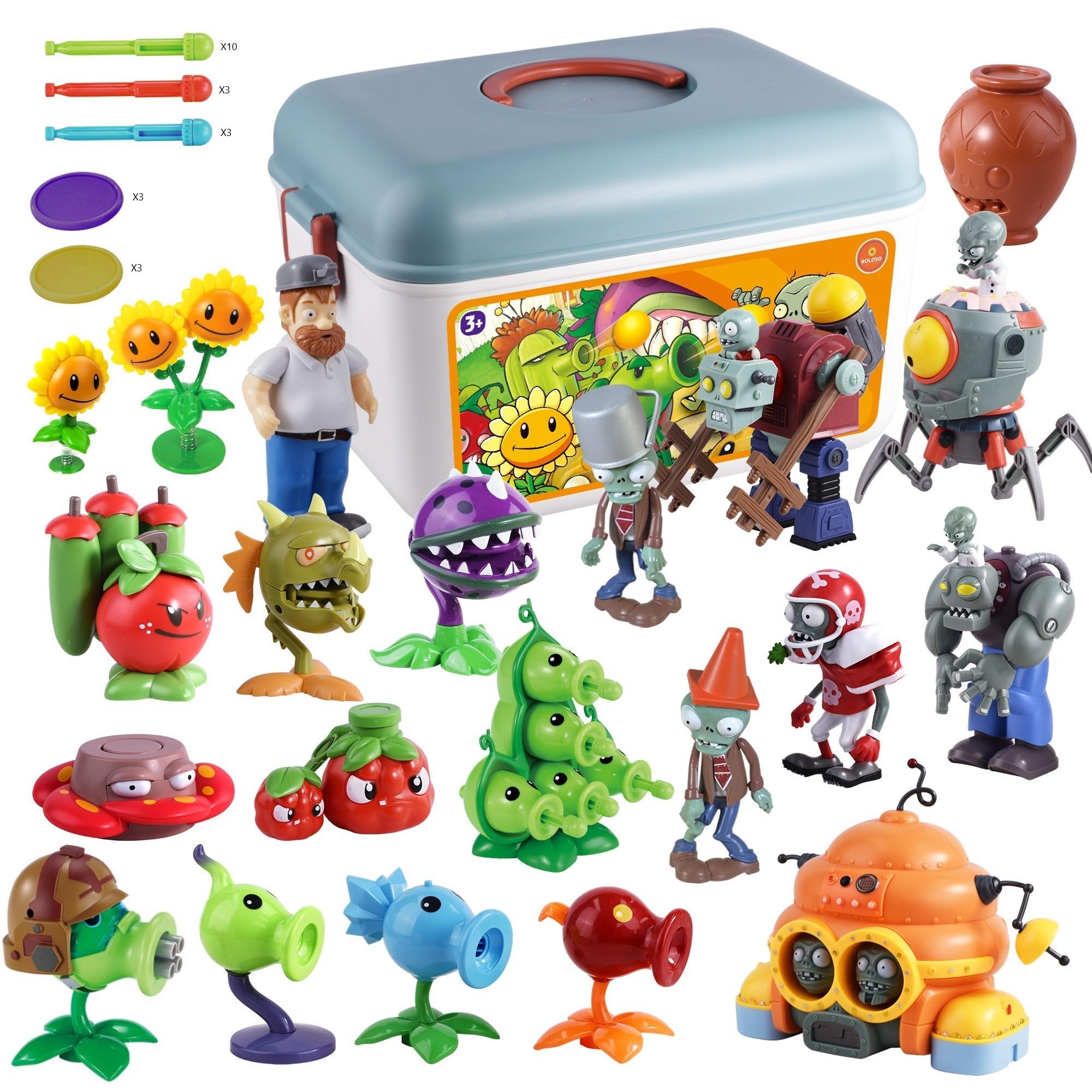 Plants and Zombies Toys Figures vs Peashooter Party Favors Birthday Decorations Supplies Plush Sets Playset Series 2 PVZ Kids Games Books Zomboss Gargantuar with Storage Box