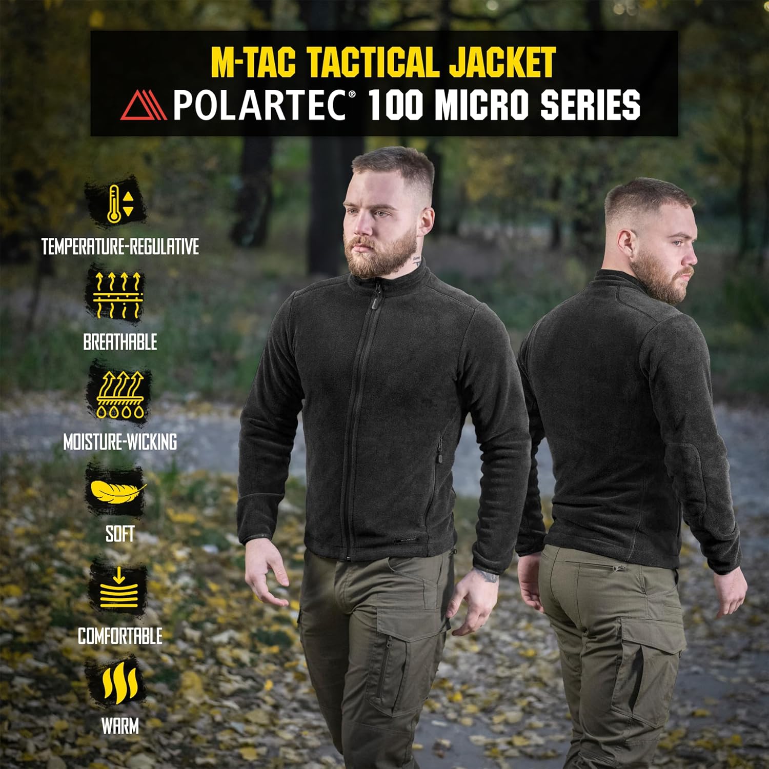 M-Tac Nord Polartec 200 Fleece Jacket for Men - Military Style Sweatshirt Tactical Full Zip Warm Sweater