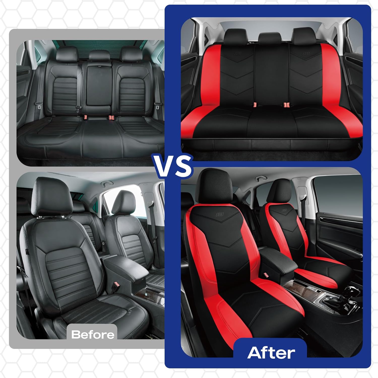 Skechers Memory Foam Seat Covers,Leather Car Seat Covers, Ultimate Comfort & Support Seat CoversFull Sets,Airbag Compatible, Automotive Universal Fit Most for SUVs, Vans, Sedans, Cars, Trucks,Red