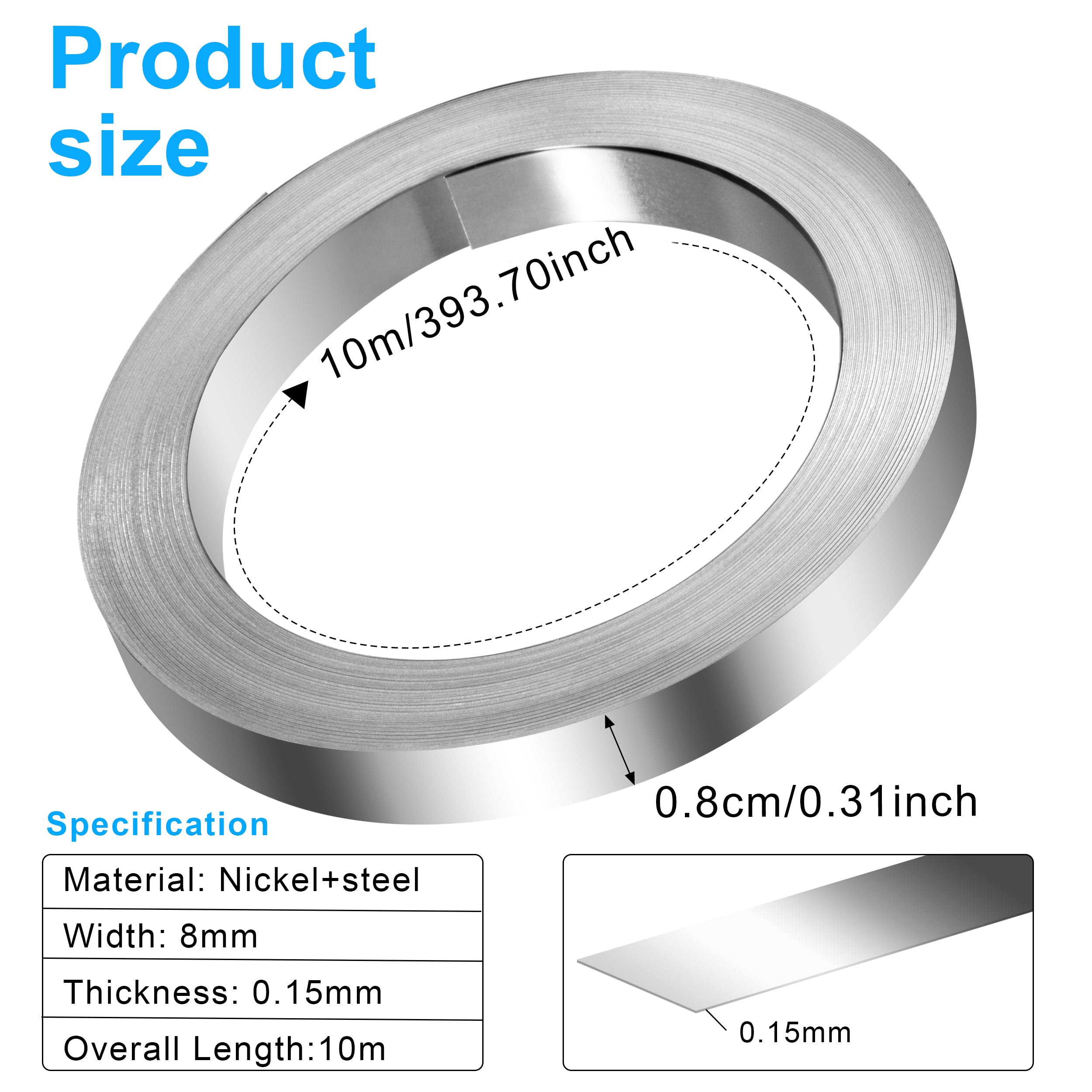 Lot De 2 Bandes Nickel 8x0.15mm - 10m - Pour Soudure De Batteries (18650, Li-ion) - Aideepen