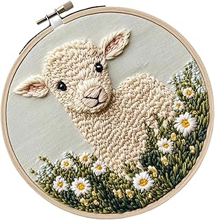 Rebornsun 大人向けのニードルパンチキット、パンチ刺繍キット | 羊のパターンパンチ刺繍キット - 初心者向けの指導を伴うツールセットのクラフト用品、アート、クラフト
