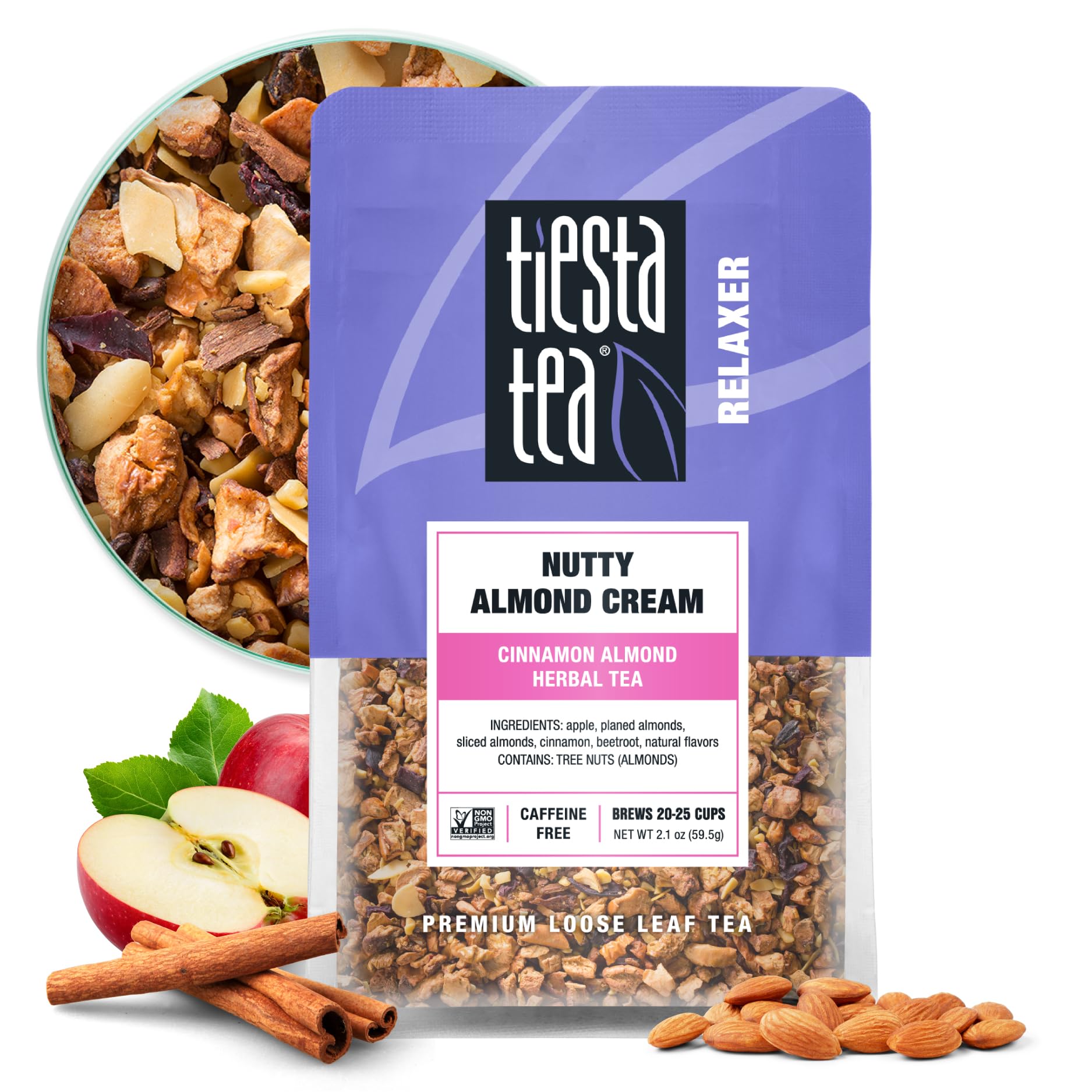 Tiesta Tea - Nutty Almond Cream, Premium Loose Leaf, Cinnamon Almond Herbal Tea Blend, Non-Caffeinated, Make Hot or Iced & Brews Up to 25 Cups, 2.1 Ounce Resealable Pouch