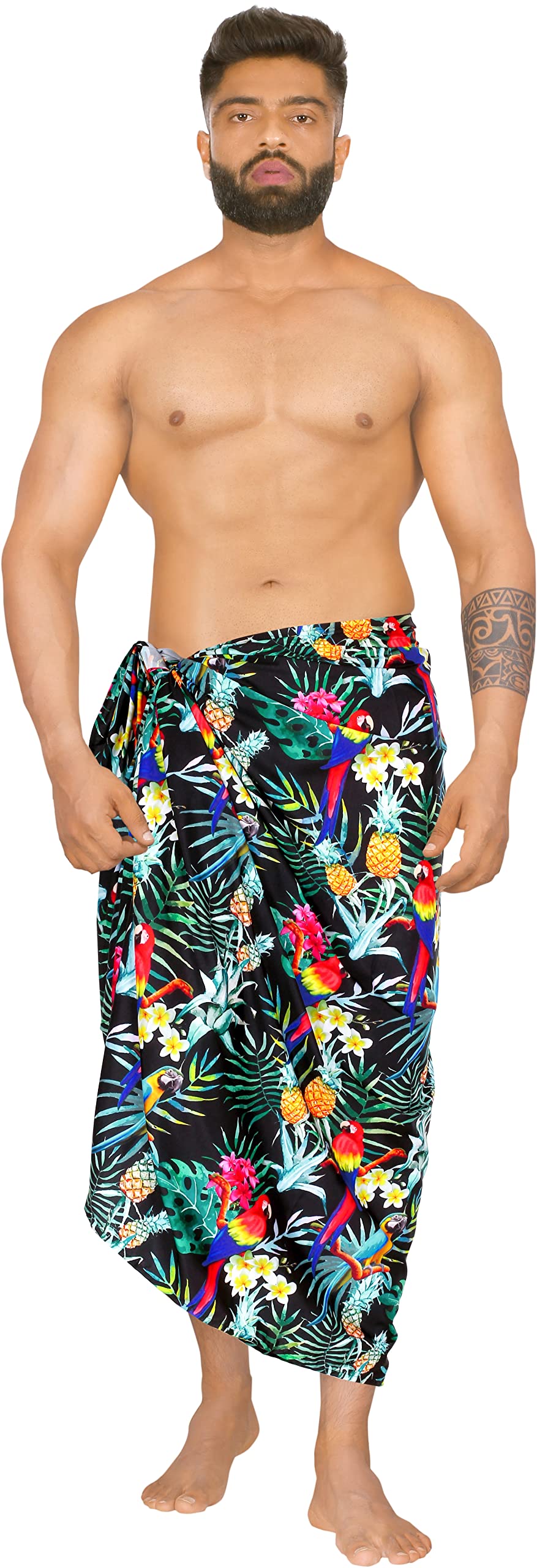 HAPPY BAY Men's Pareo Sarong Bath Swim Wraps One Size Tropical Black