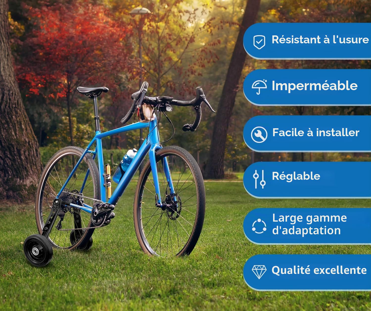 MOSHAY Roue de vélo pour adulte - Convient pour les roues de vélo épaisses de moins de 300 livres - 24 26 28 29 pouces - Acier inoxydable haute performance (noir)