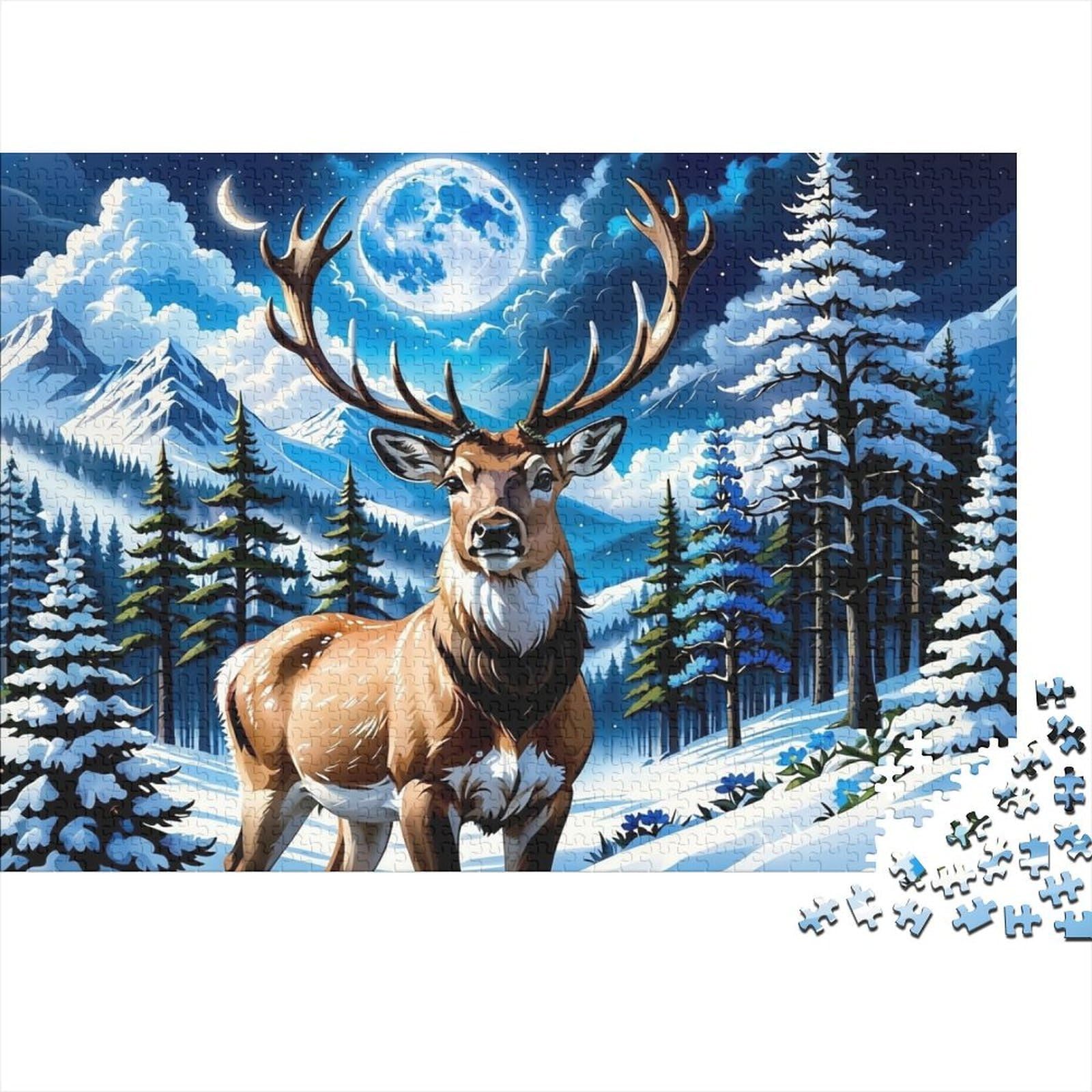 Deer Snow Scene 1000 Piece Jigsaw Puzzle Adult Forest Winter Wall Art Decor