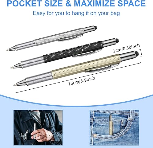 Miniatura 2 de Honoson 30 Piezas Bolígrafo Herramienta para Hombre Regalo 6-en-1 Multiherramienta Bolígrafo Herramienta Técnica con Regla, Medidor de Nivel,