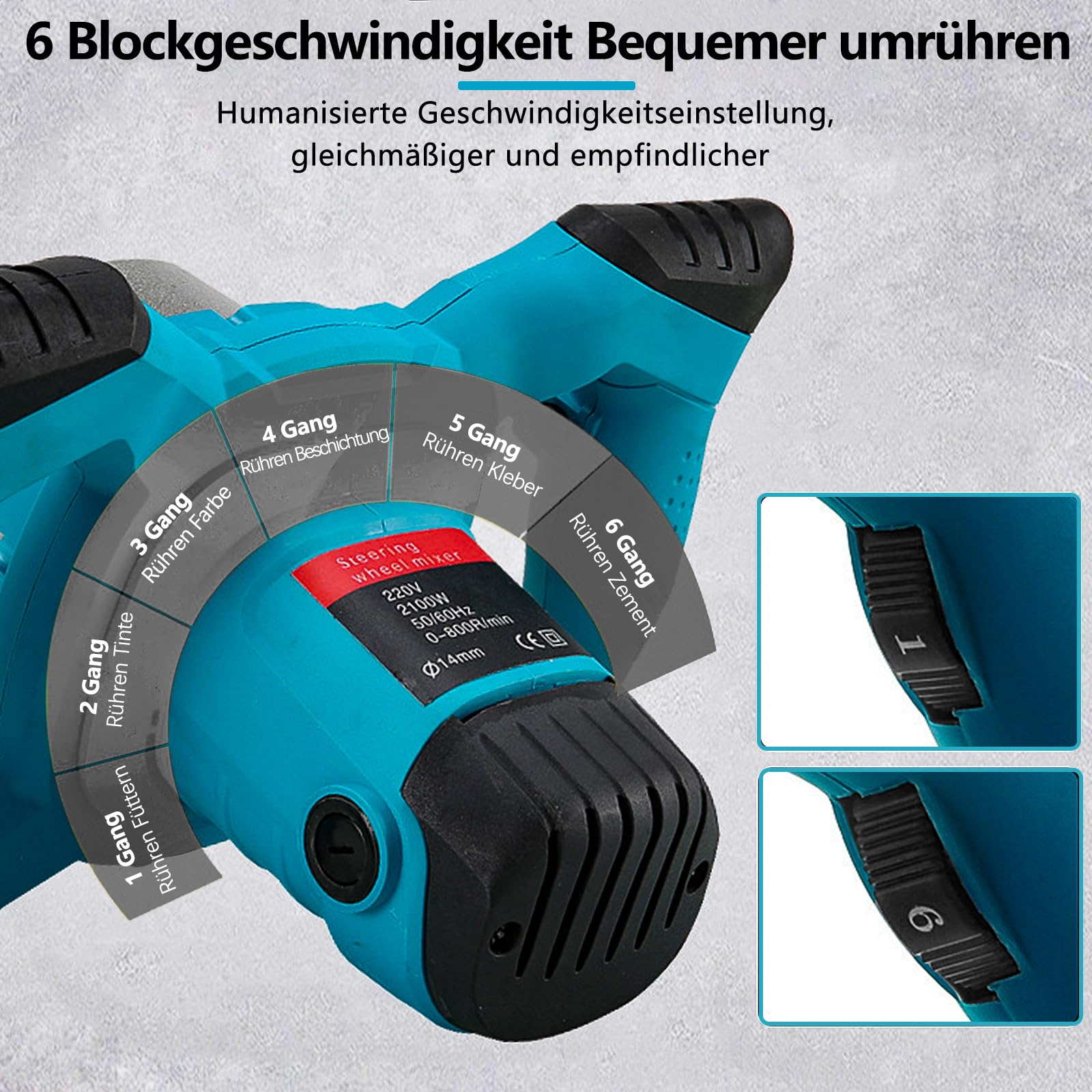 2100W Rührgerät Rührwerk Mischer, 6-Gang-Getriebe Mörtelrührer Zum Mischen von Beton, Mehl, Futtermitteln, Lack, Klebstoff und Zementmisch.