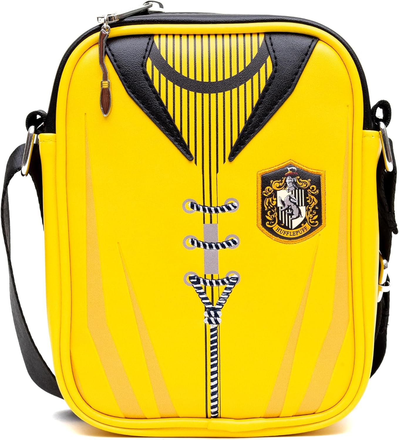 The Wizarding World of Harry Potter Vegan Leather Crossbody Bag with Adjustable Straps, Hogwarts Hufflepuff Quidditch Uniform