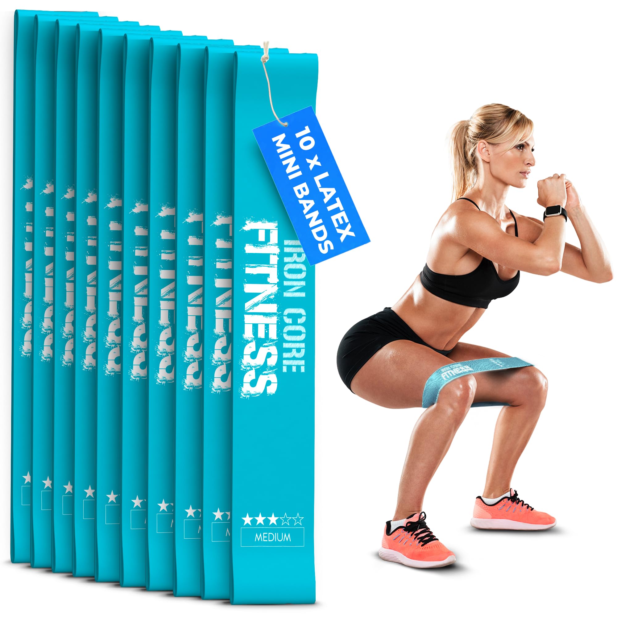 Latex Mini Resistance Bands Sets for Trainers, Bootcamp, Gym for Men and Women in Fun Colors - Ebook, Videos and Workout Chart Included by Iron Core Fitness