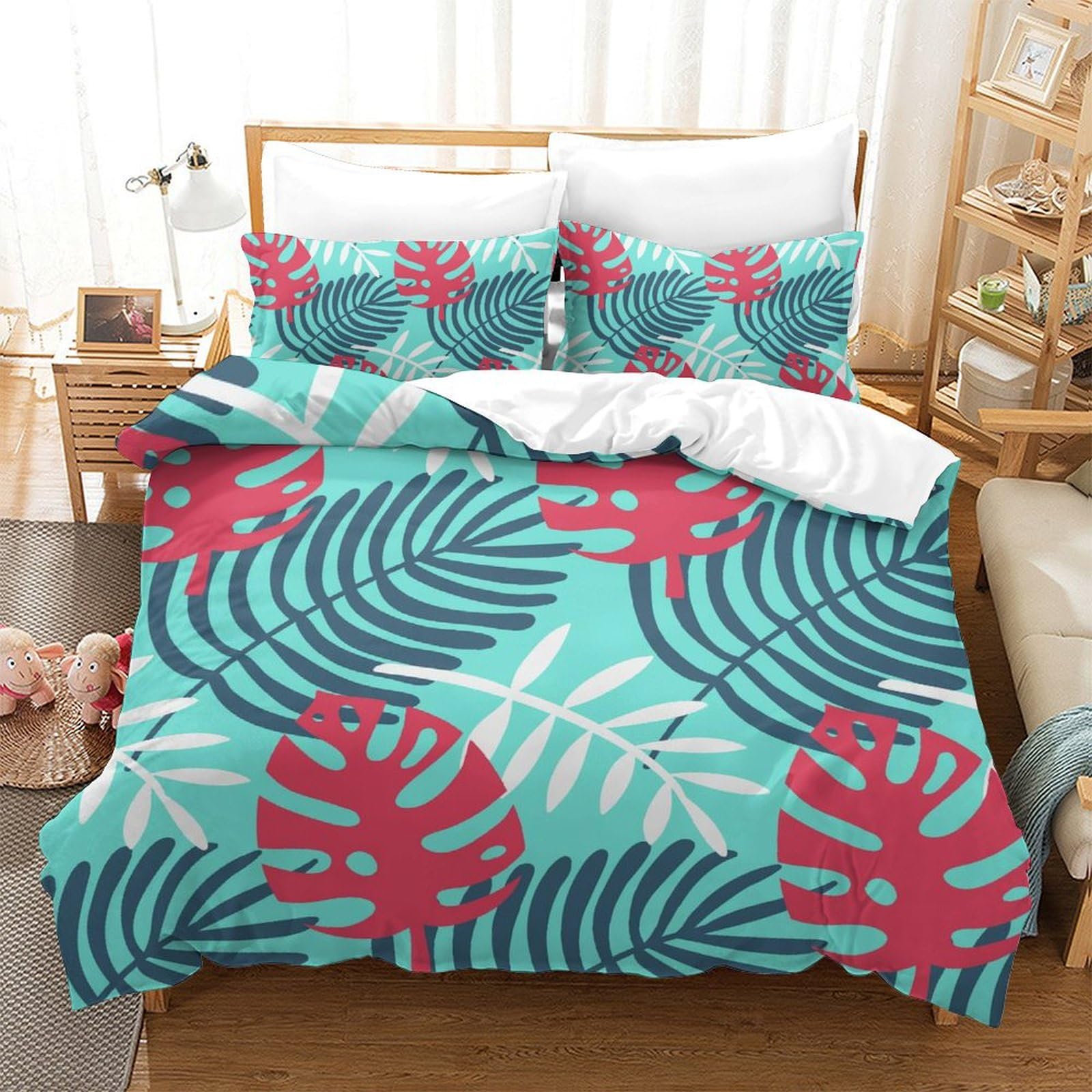 Parure de couette King 220x240 feuilles 3D microfibre de qualité