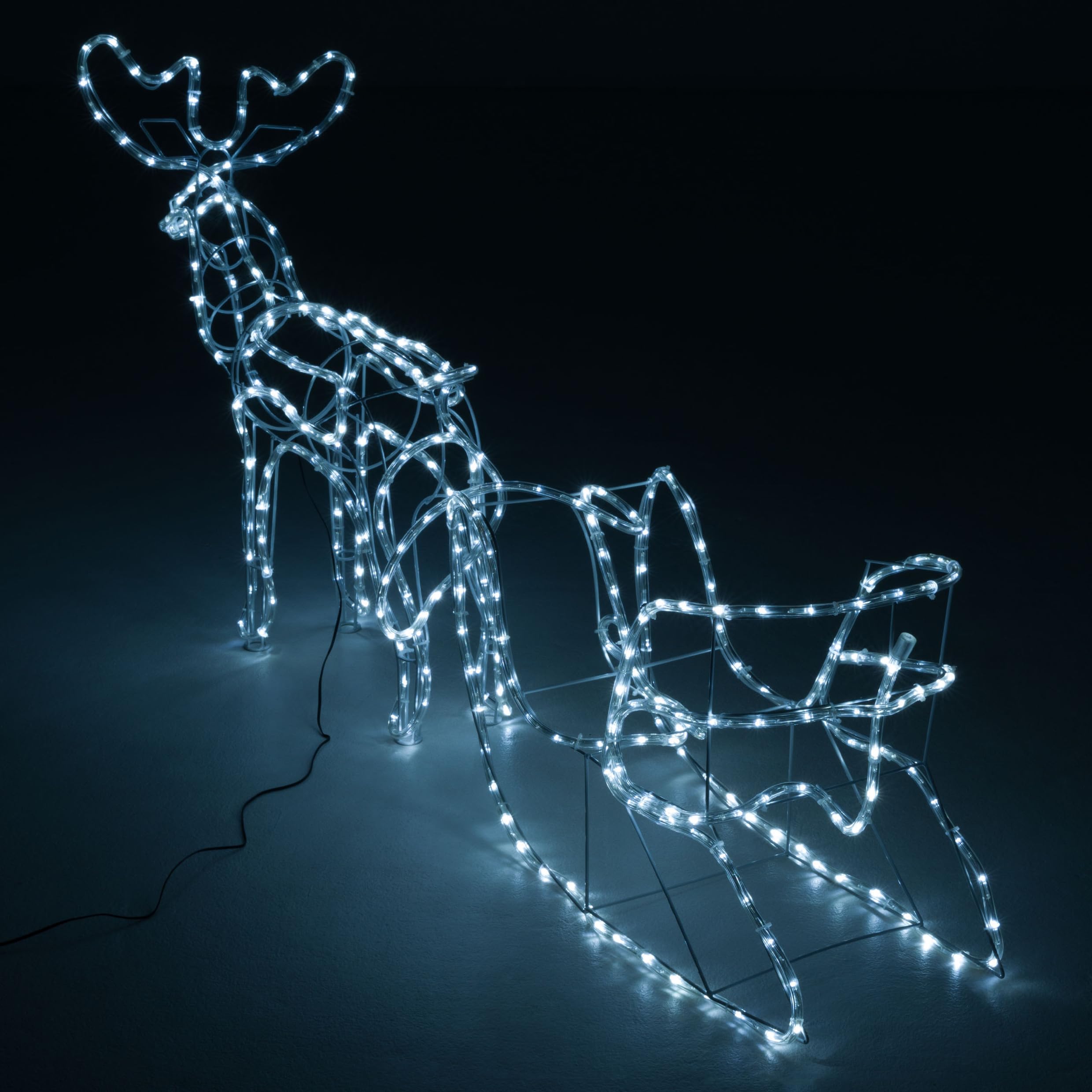 Rentier mit Schlitten aus 14 m Lichterschlauch 504 LED warmweiß kaltweiß mit 8 Funktionen Figur Weihnachtsbeleuchtung 140 cm Länge Leuchtfigur Xmas-Deko (kalt weiß)
