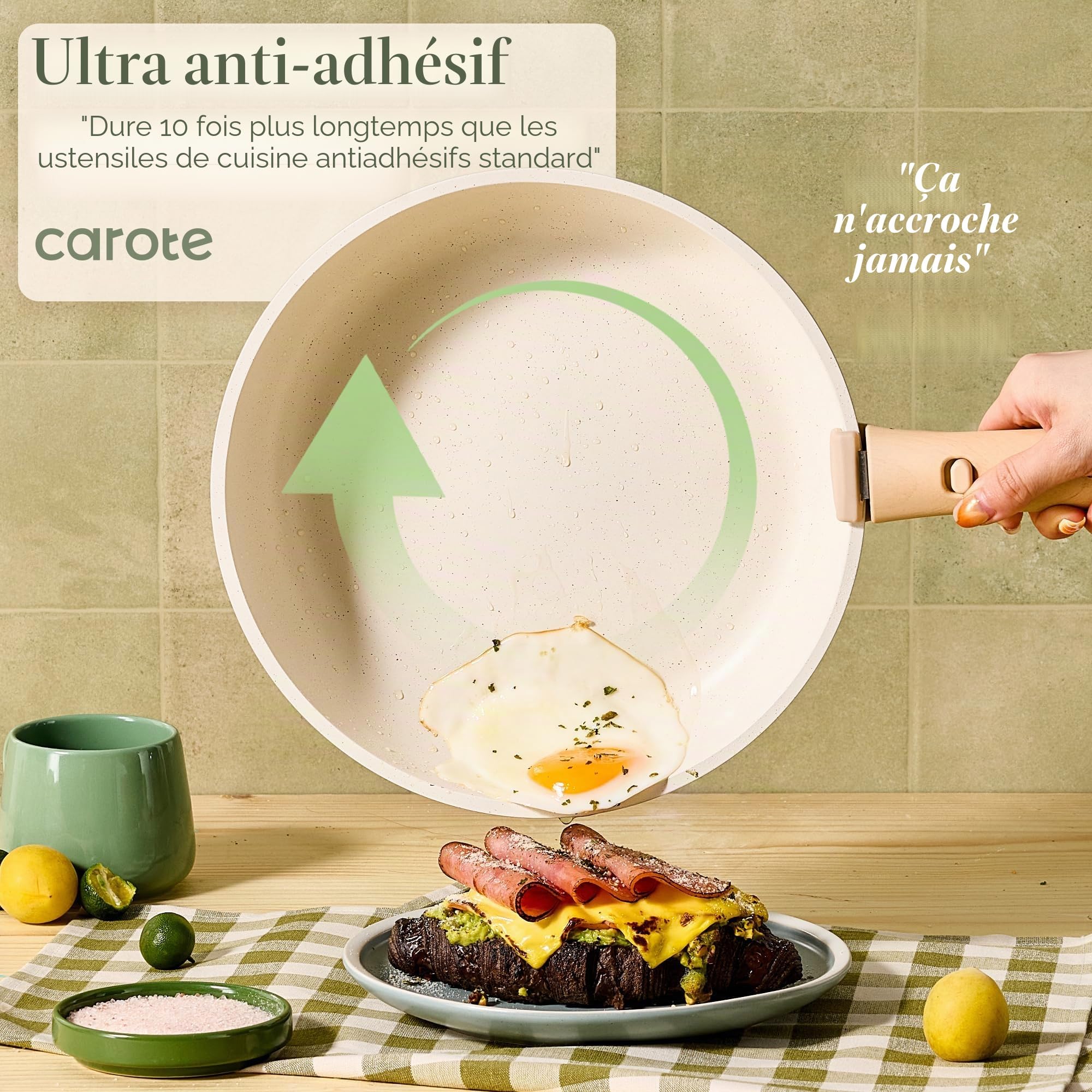 CAROTE Lot de casseroles et poêles, ensemble de ustensiles de cuisine antiadhésifs avec poignée détachable, 19 pièces, ustensiles de cuisine pour induction avec poignée amovible, ensemble de cuisine