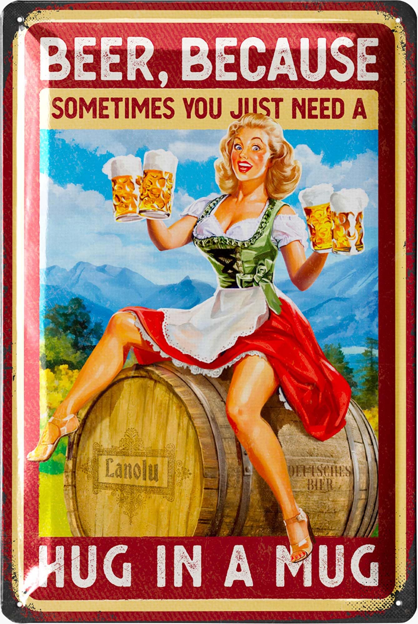 LANOLU Vintage Beer Sign - Sometimes You Need A Hug In A Mug - Beer Signs for man Cave, Metal Beer Signs, Funny Metal Bar Signs, Vintage beer signs - Embossed 12x8"