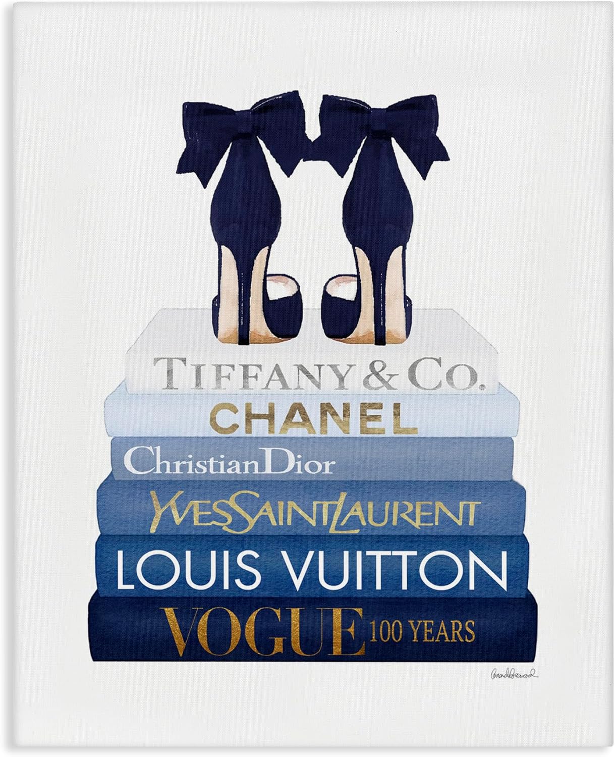 Stupell Industries 'Navy Blue Heels Chic Bookstack', Canvas Art, 16 x 20 Inches, Easy to Hang and Sturdy, Made in USA, by Amanda Greenwood