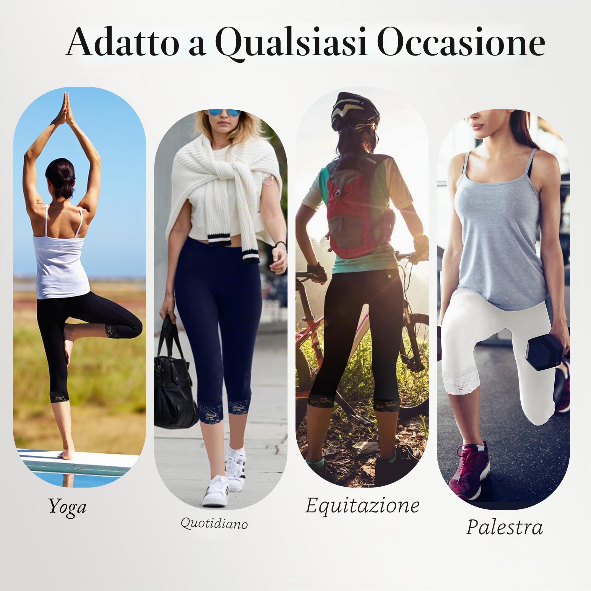 Geyuwoz Leggings Donna 3/4 Leggins Sportivi Donna in Cotone Pantaloni Capri Donna Estivi Pancia Opaco Pizzo Leggings Yoga Elastici Morbido per Sportivi o Casual